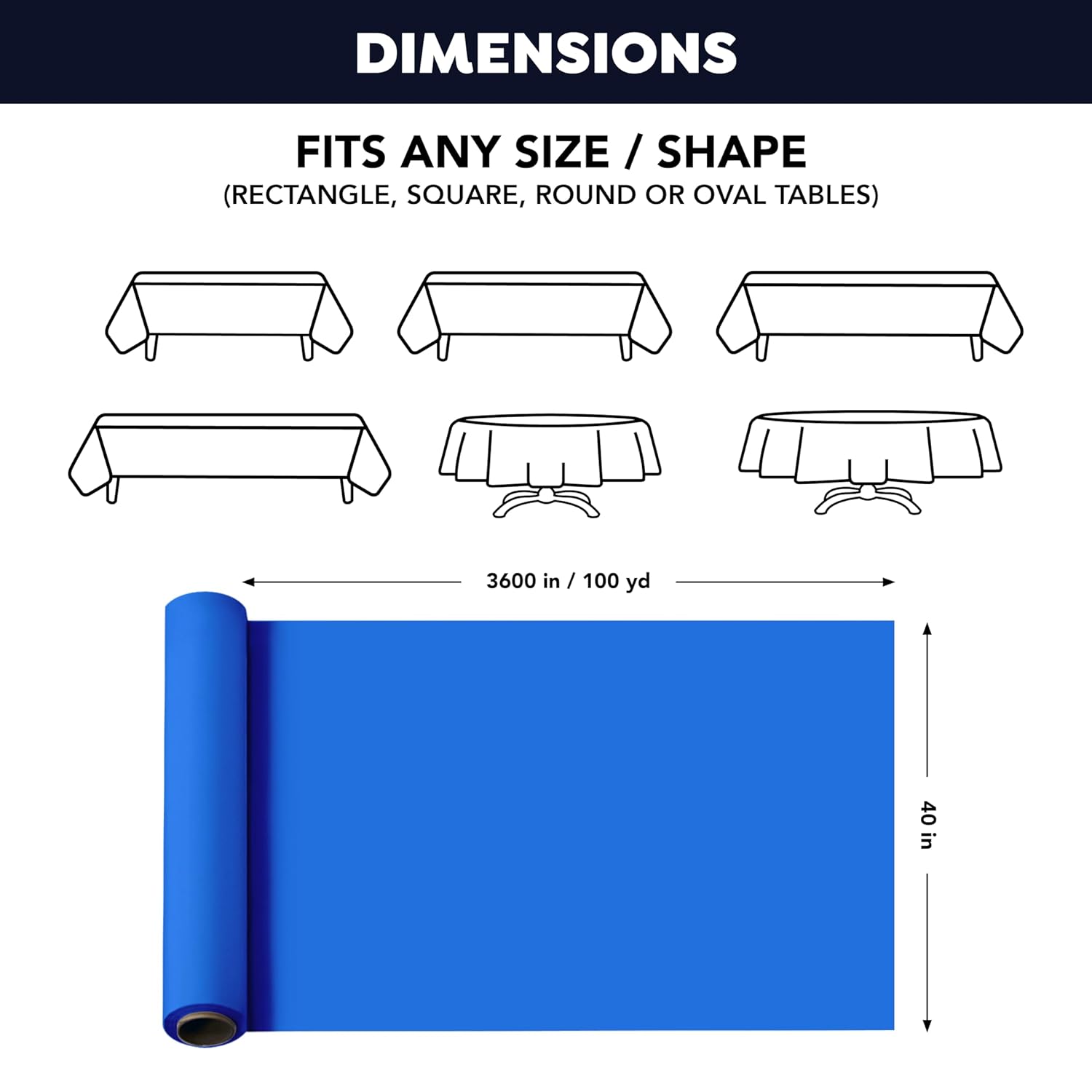 Party Essentials 1403BL Banquet Roll Plastic Tablecover, 300' Length x 40" Width, Royal Blue