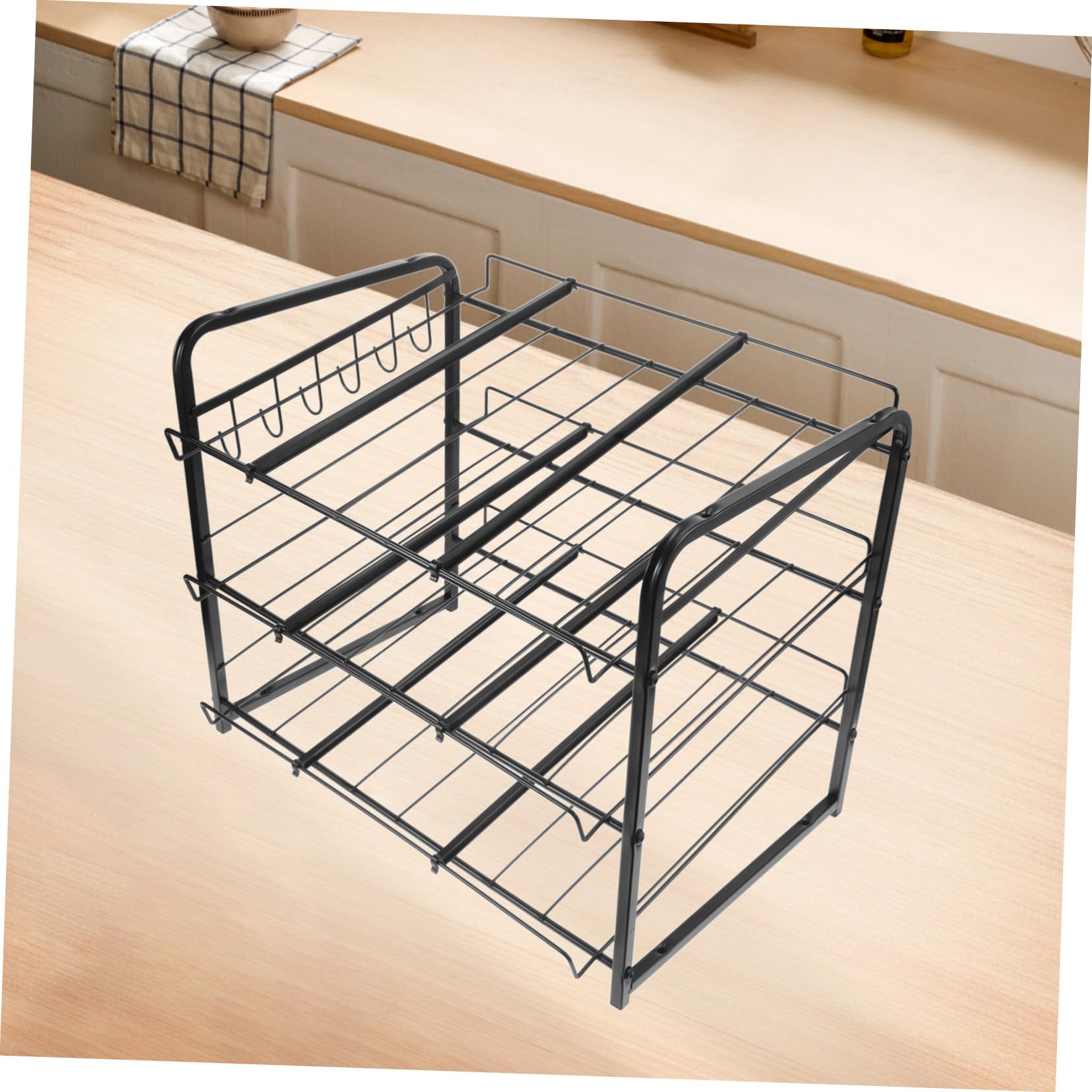 TOPBATHY Organizador de Latas Estante Apilable de 3 Niveles de Acero Inoxidable Negro, Dispensador Ajustable para Latas y Snacks para Encimera y Despensa