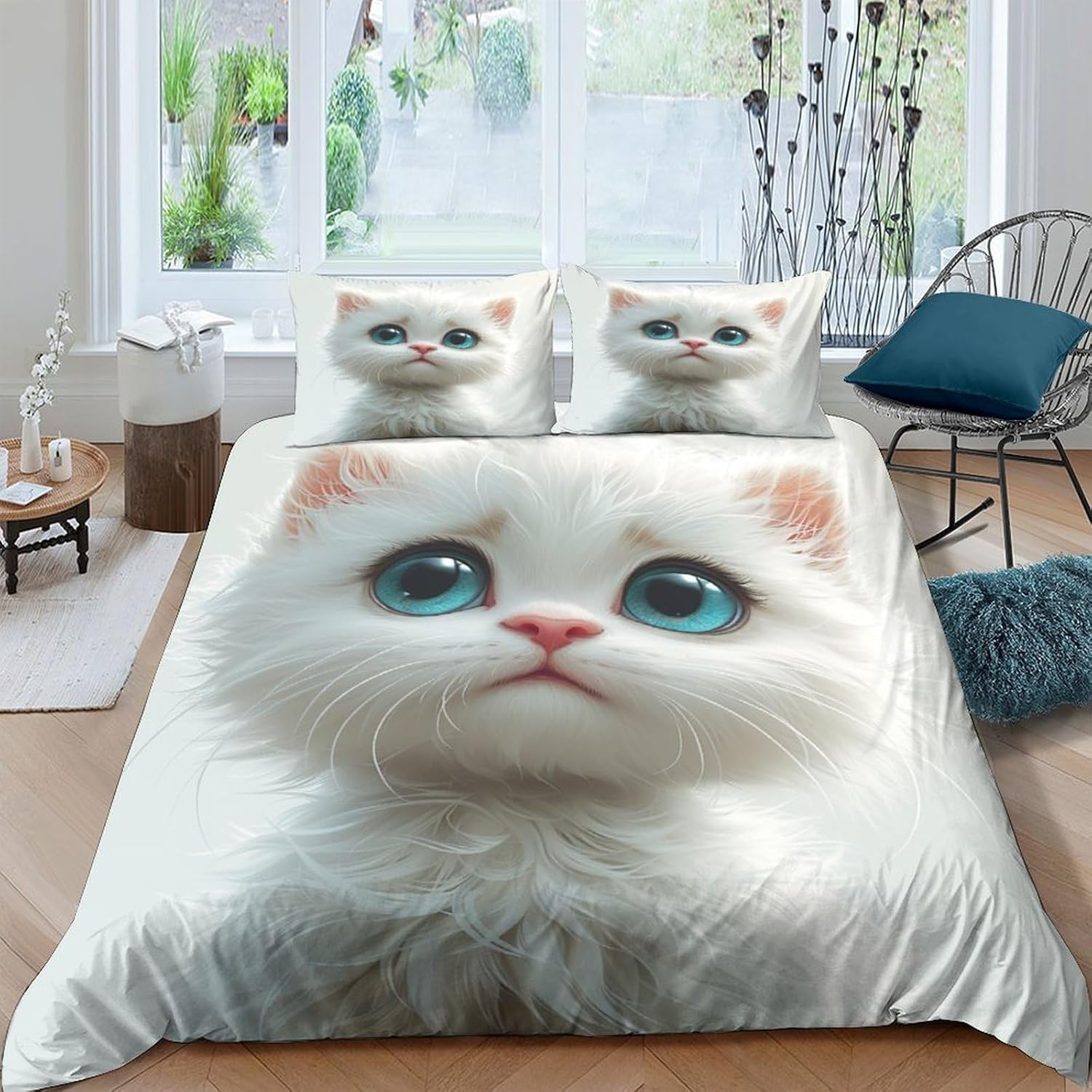 VesFy Cute Cat Bedding Set Children's 3D Faux Animals Duvet Cover 3