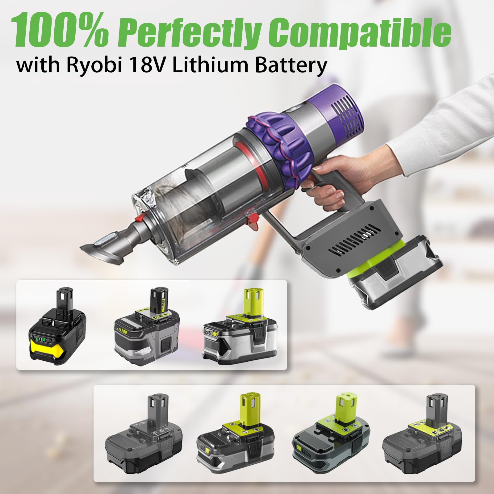 TPDL Adaptateur V10 pour Batterie Ryobi 18 V, convertit en aspirateur à Main Dyson V10 SV12 Battery Animal Absolute