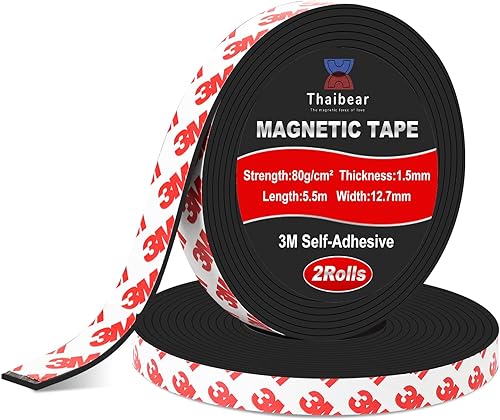 Cinta magnética, tiras de cinta magnética flexible (2 rollos de 36 pies) con fuerte respaldo adhesivo, tira magnética perfecta para bricolaje,