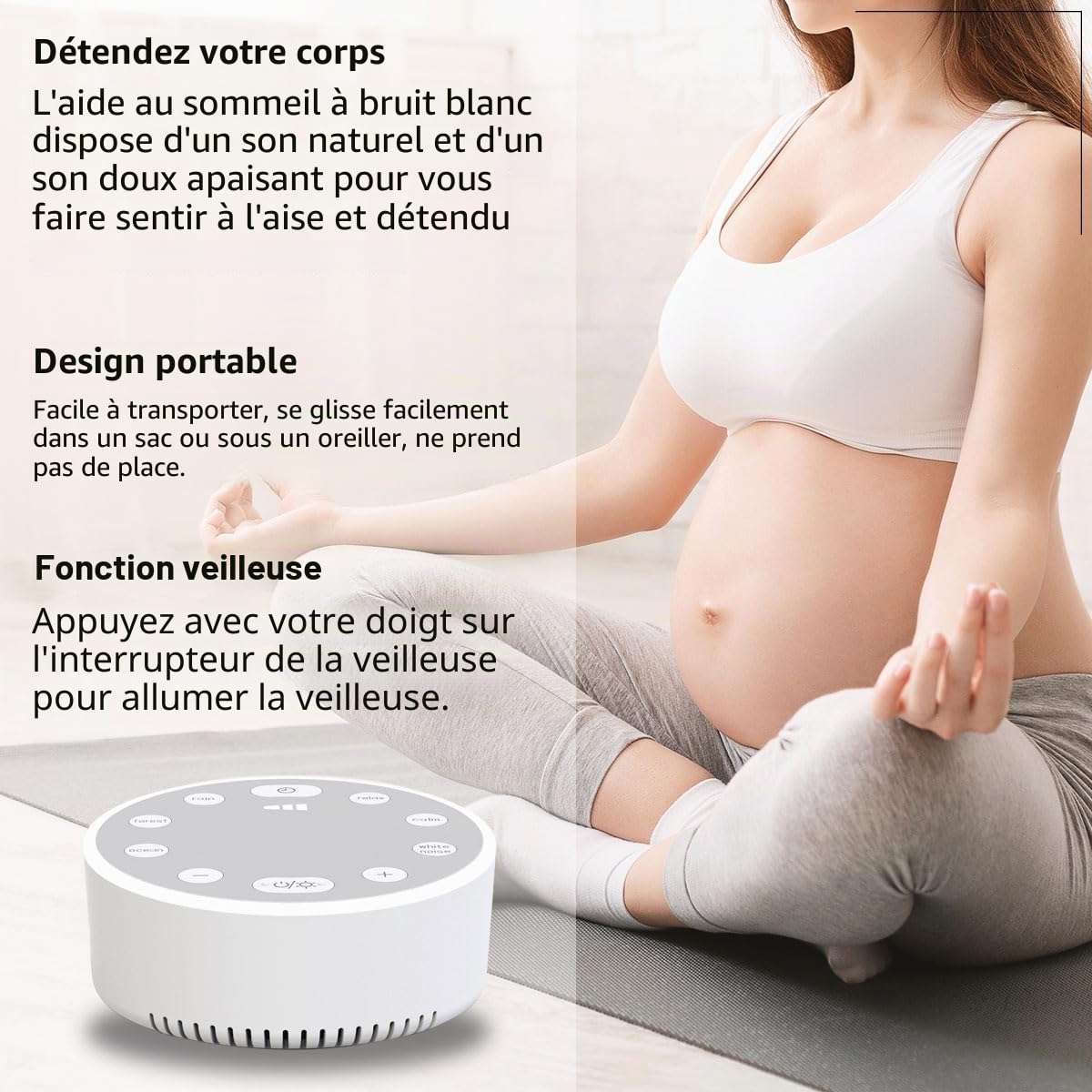 Machine à Bruit Blanc, Machine à Bruit avec Veilleuse pour Enfant Adulte, Bruit Blanc Bebe, 3 Réglages de Minuterie, 6 Sons, Rechargeable par USB