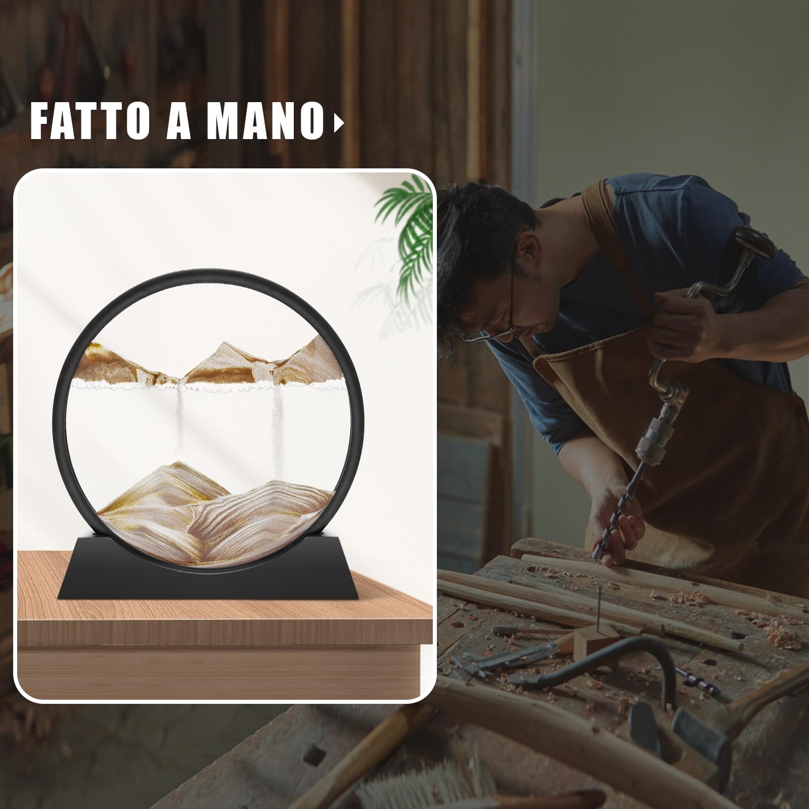 Wai Danie Pittura di Sabbia Che Scorre Quadro Sabbia Movimento sabbia dinamica 3d Hourglass Deep sea Sandscape Display Decorazioni per la Casa e l'ufficio Giocattoli da Scrivania (color caffè, 12")