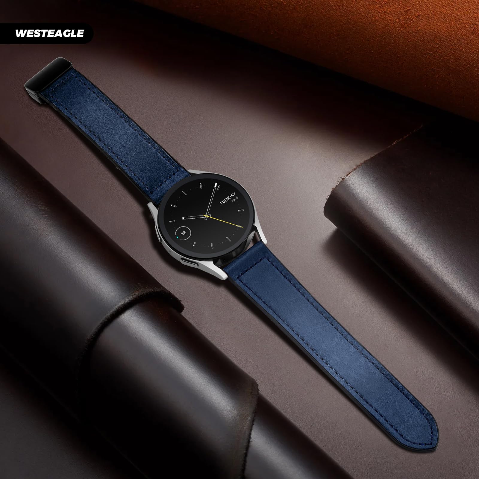 Bracelet de rechange magnétique en cuir compatible avec Samsung Galaxy Watch 7/6/5/4/Active 2 40 mm, 44 mm, 6 Classic 43 mm, 47 mm, Galaxy 5 Pro 45 mm, 4 Classic 42 mm, 46 mm, 20 mm pour