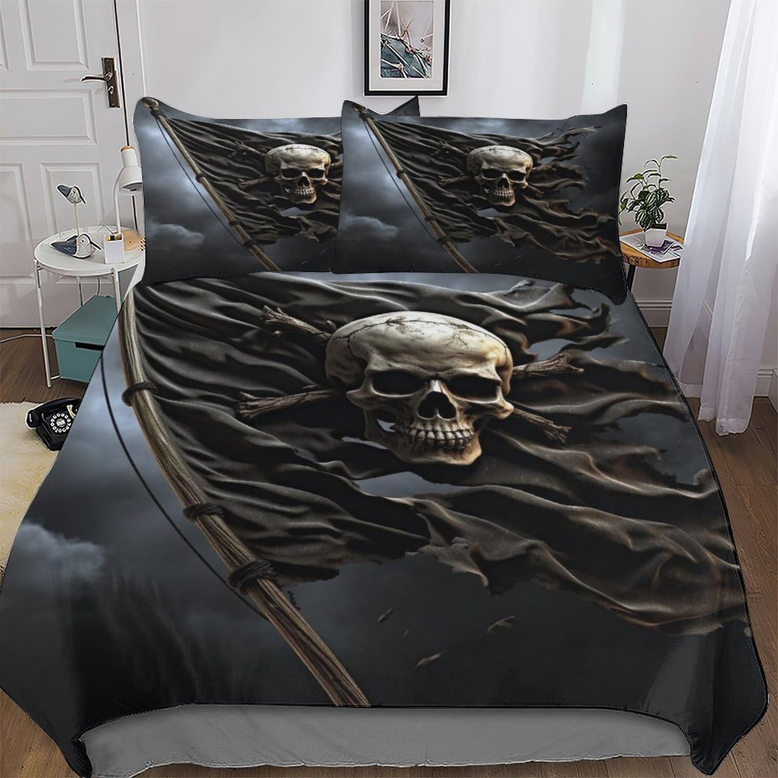 Llxxhh Skull Pirate Duvet Cover Set With Pillowcase Soft Microfiber Bedding Set Comforter Cover For Adults Kids 2Pcs Quilt Covers Single(135X200cm)