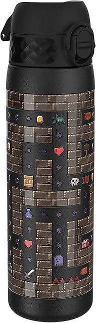 Ion8 Butelka na Wodę ze Stali, 600 ml/20 oz, Szczelna, Łatwe Otwieranie, Bezpieczny Zamek, Można Myć w Zmywarce, Higieniczne Pokrycie, Pasuje do Uchwytów, Składany Uchwyt, Metalowa Butelka, Hazard