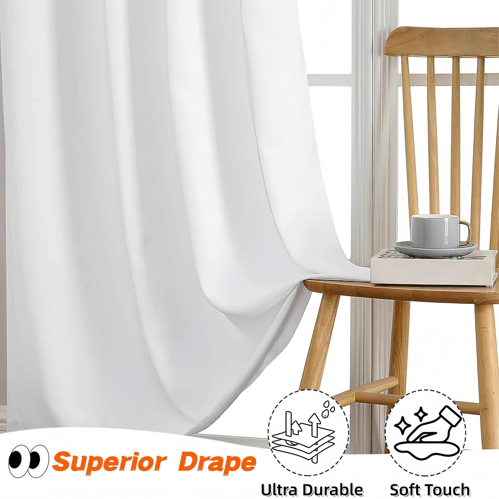 Blackout Thermal Curtains 115 x 245 cm Wärme, Gegen Kälte, Schalldämmende Blickdicht Verdunklungsvorhänge 1Er Set für Wohnzimmer Kinderzimmer Schlafzimmer Fenster, Weiß