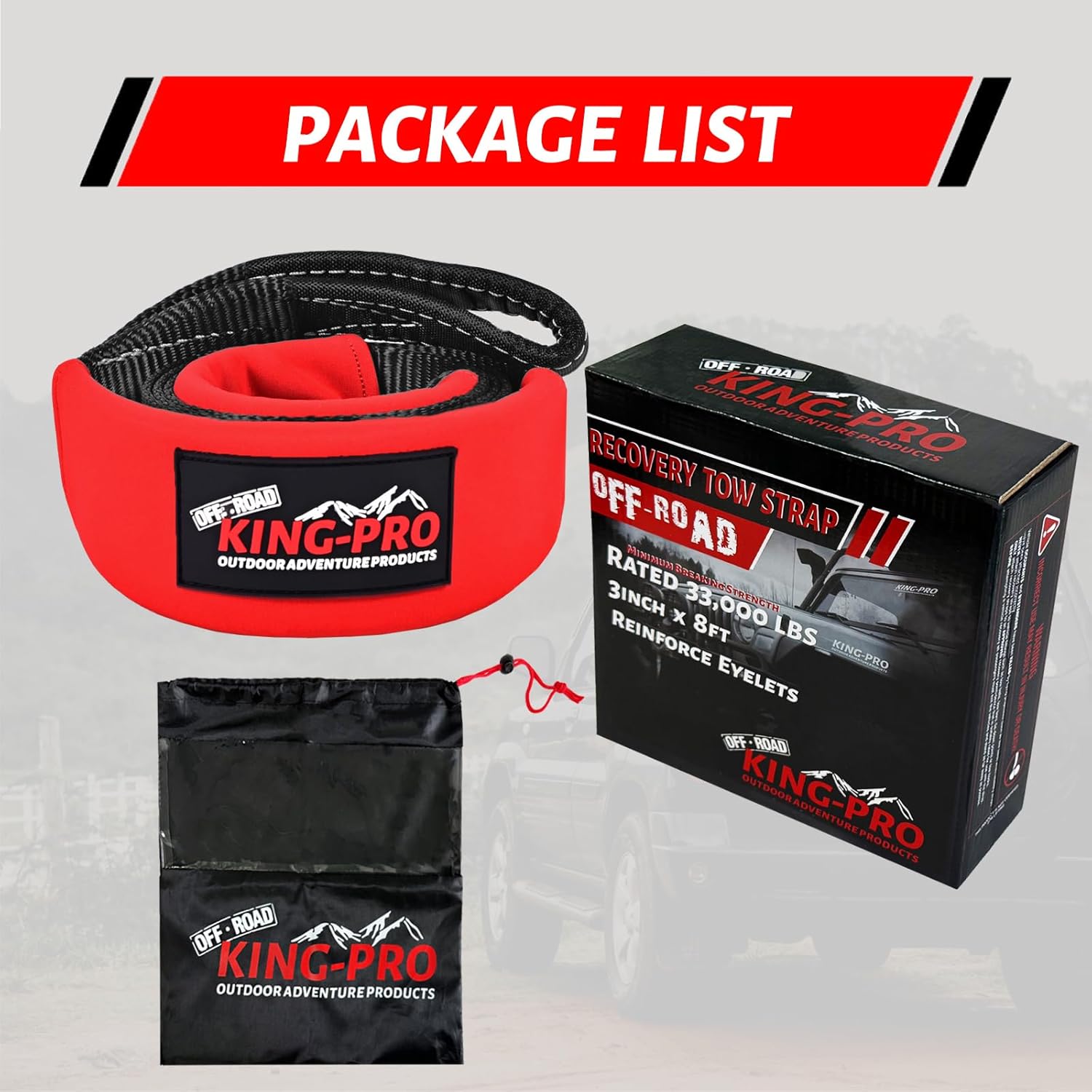 KING-PRO Tree Saver Strap 3in x 8ft, Emergency Recovery Tow Strap 33,000lbs Break Strength Tree Trunk Protector Rope for SUV ATV Off Road