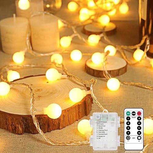 Guirnalda de 100 luces LED a pilas, luces de hadas con control remoto, cadena de luces de globo para dormitorio, tira de luces interiores para aula,