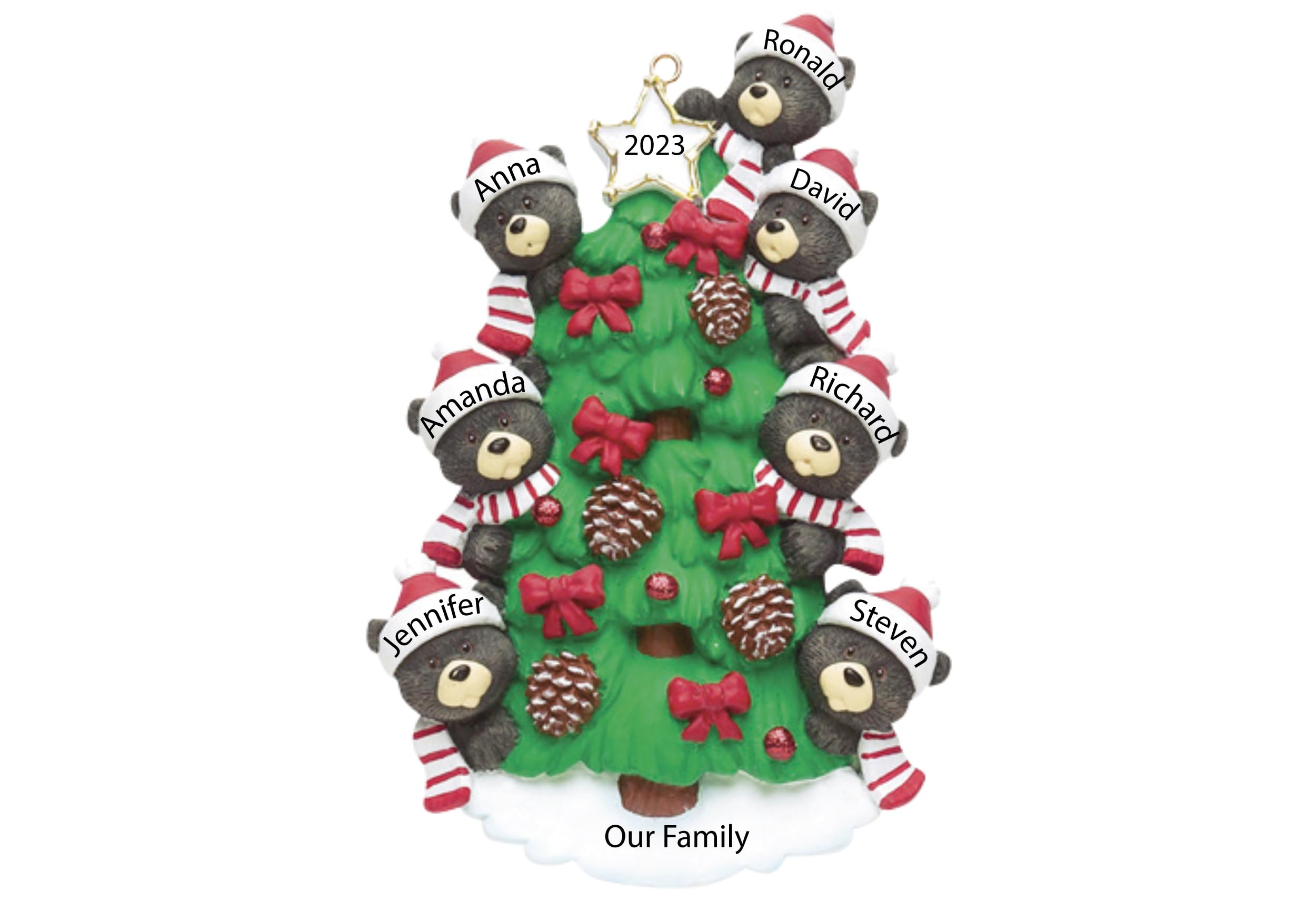Personalized Christmas Ornament 2024 - Black Bear Family of 7 Custom Large Tree Ornament for Grandkids and Grandchildren - Xmas Bauble