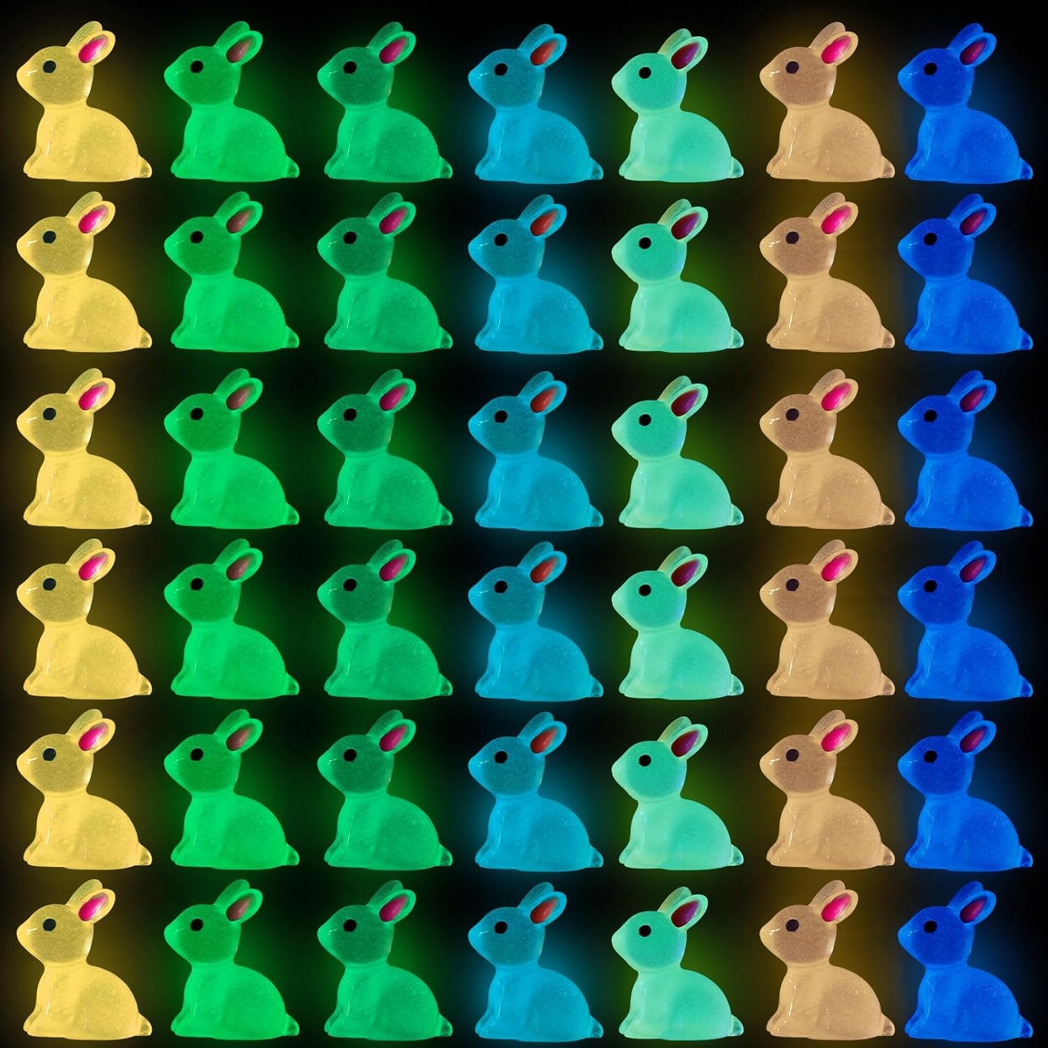 100 Mini Lapins Lumineux En Résine - 4 Couleurs (Rose, Blanc, Vert, Bleu) - Pour Décoration Jardin De Fées, Terrarium, DIY