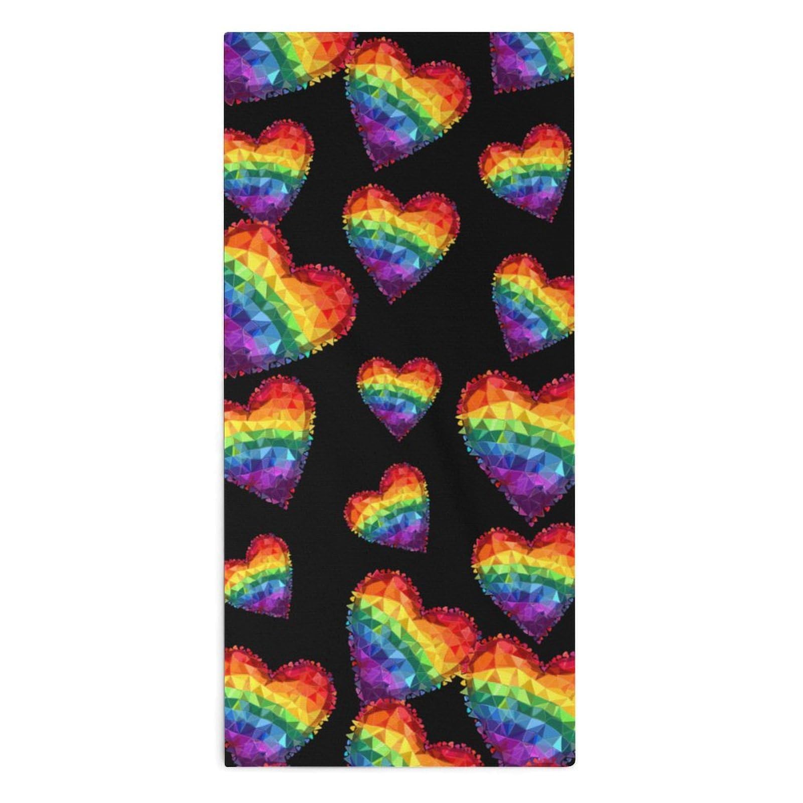 TXFBTRFSA Heart LGBT Proud Rainbow Flag Hand Towels for Adult Face Towel Bath Beach Swim Accessories