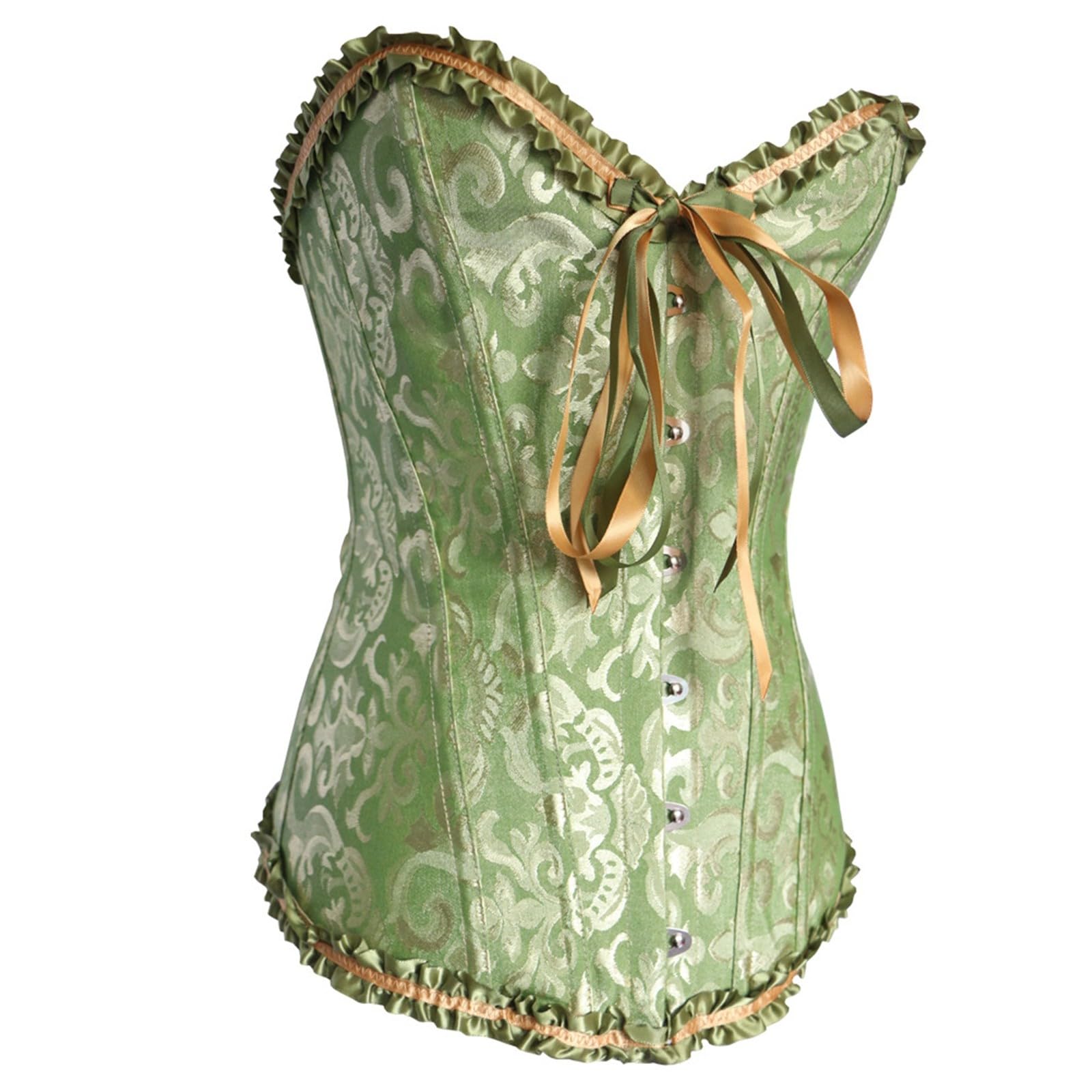 Women's Plus Size Boned Corset Top Overbust Bustier, Floral Lace Up Shapewear Bodysuit with Ruffle Trim - Image 6