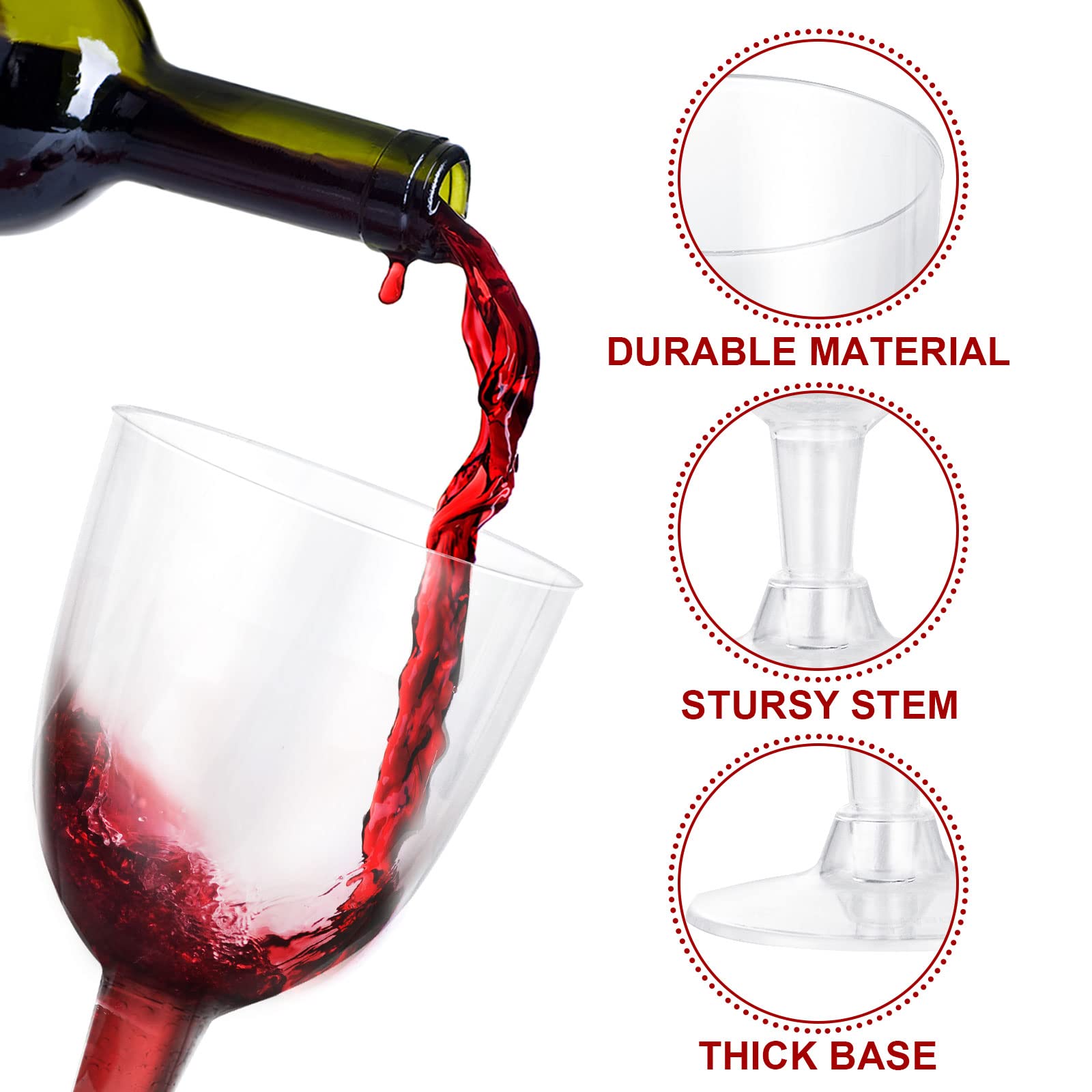 YAYODS 100 set di bicchieri da vino in plastica, 150 ml, trasparenti, infrangibili, riutilizzabili, per picnic, campeggio, barbecue, feste