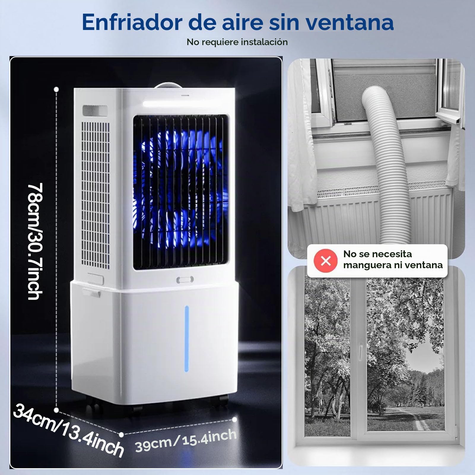 24L Climatizador Evaporativo, 65W, Función Fría, Ionizado y Ventilador, 3 Velocidades, 3 Modos, Panel Táctil, Temporizador 12h, Mando a Distancia, para Oficina Hogar