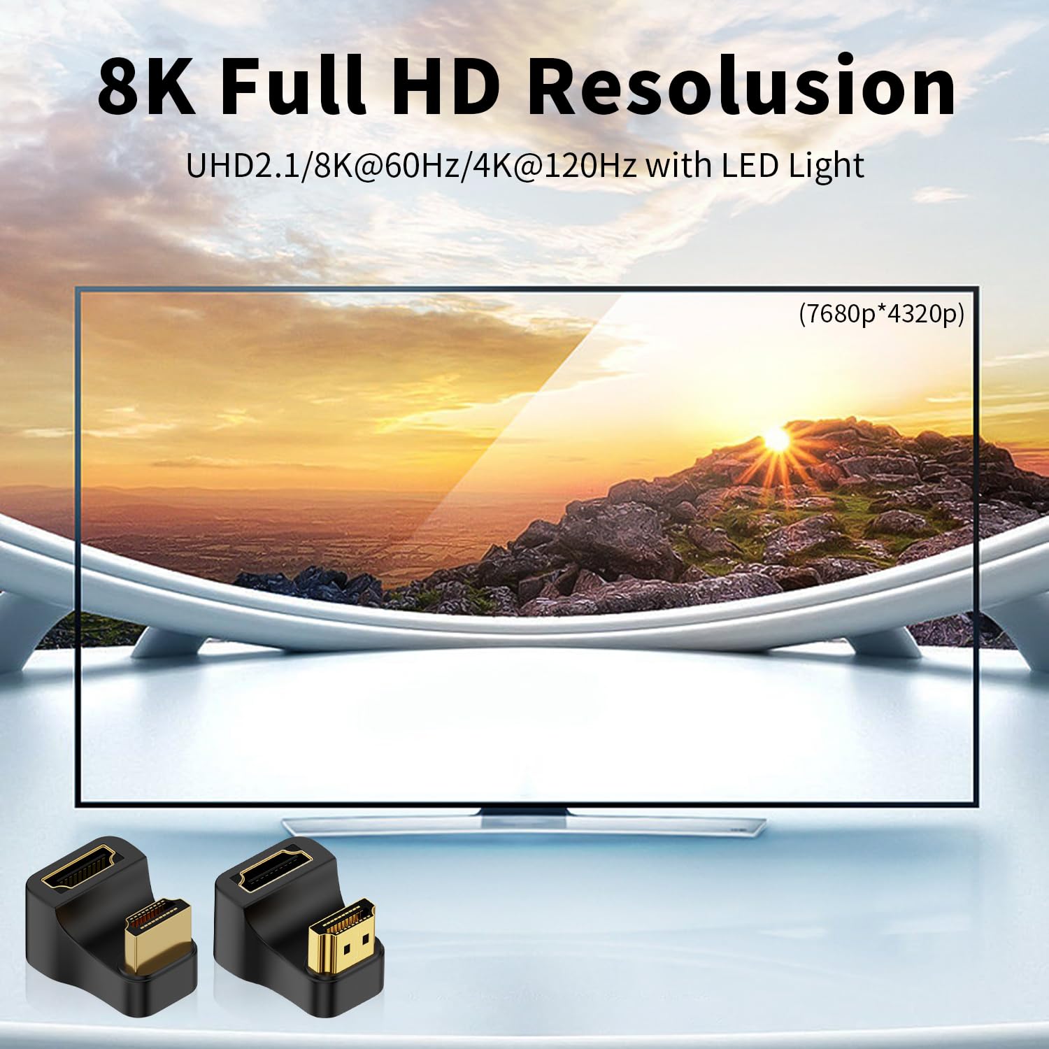 Duttek Adapter HDMI 180 stopni i adapter HDMI 2.1 270 stopni, 8K w kształcie litery U HDMI męski na żeński adapter przedłużający 48 Gb/s 8K przy 60 Hz UHD2.1 3D, do monitora HDTV, projektora, laptopa