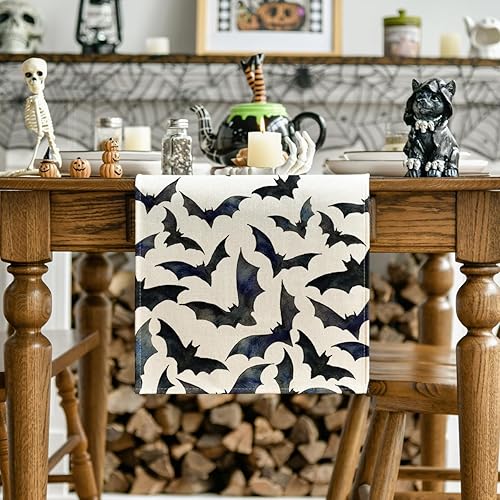 Miniatura 2 de Artoid Mode Silhouette - Camino de mesa de Halloween con murciélagos negros, decoración de mesa de comedor para decoración de fiesta en el hogar, 13