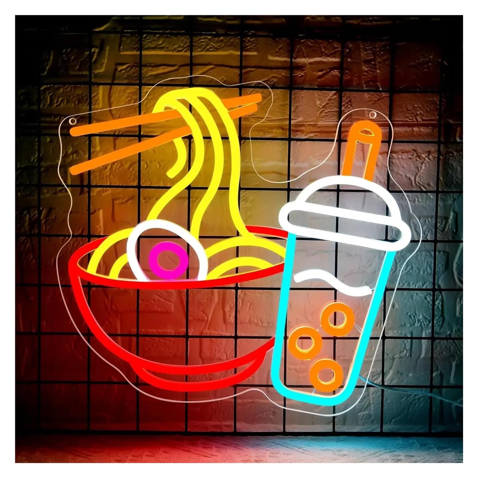 SHOUXI Sign Lamp Ramen Bubble Tea Neon Sign Dimmable Noodles Light for Kitchen Restaurant Bar Juice Shop Market Party Wall Art Decor 35cmx32.6cm