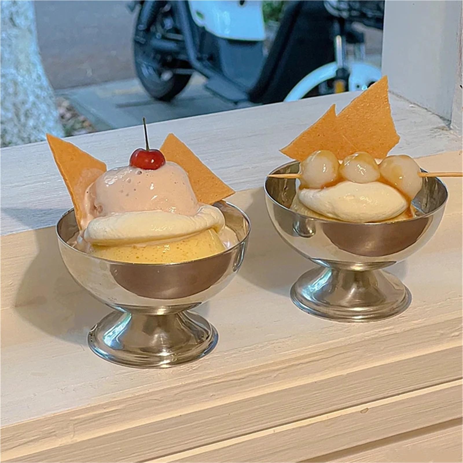 Coppe Gelato 3 Pezzi in Acciaio Inossidabile Tazza di Gelato insalatiera Dessert Piatto di Frutta Piatto di Snack Tazza di Vino Cucina di casa Bar stoviglie Forniture for Feste per Dessert(S)