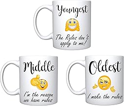 3 Mugs Set Family Siblings Youngest Middle Oldest Child Rules Mugs