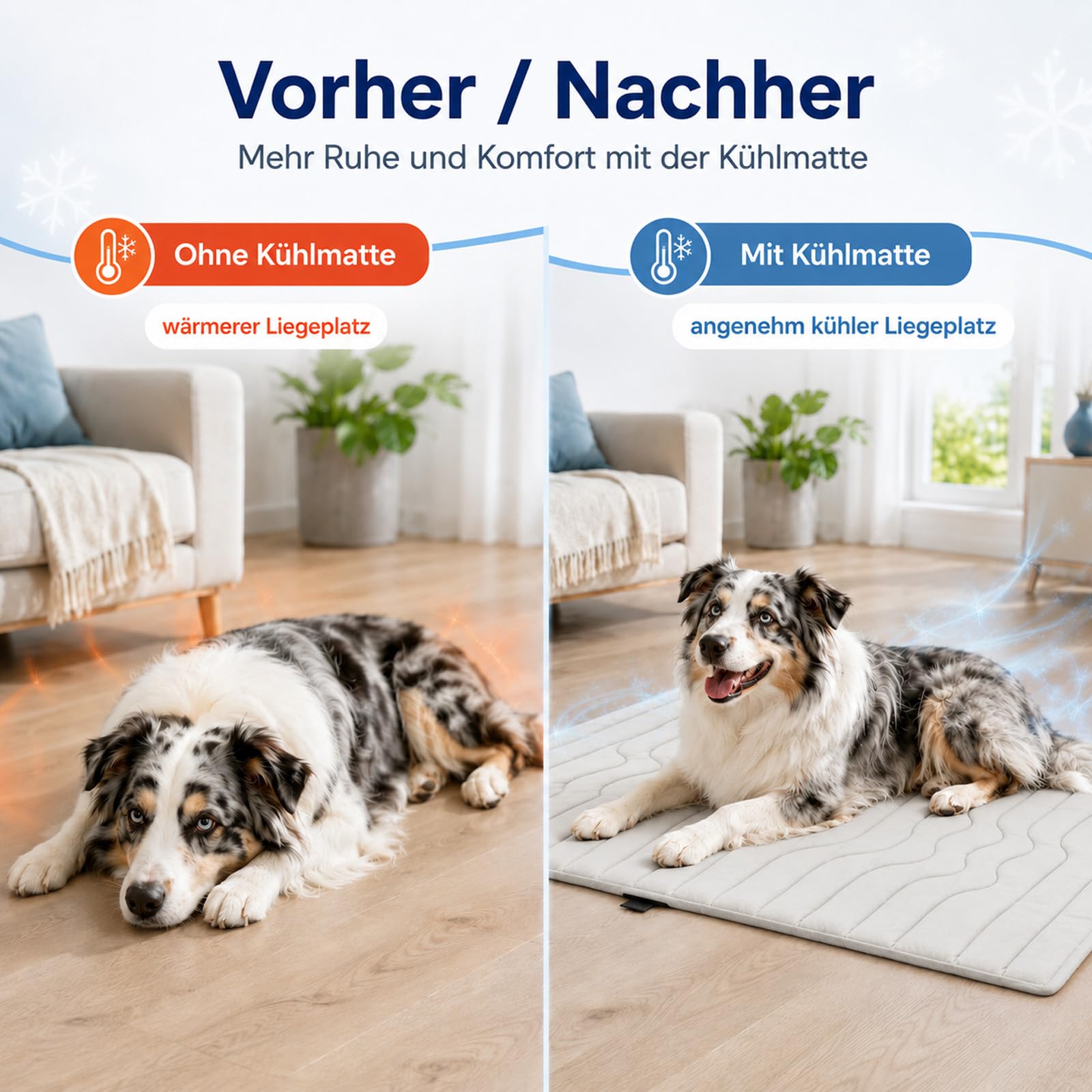 Hunde Kühlmatte, Hundematte – die innovative Kühlmatte für Hunde, kühlmatte hund selbstkühlend, groß & rutschfest, waschbare Hundematte, faltbar, für Sommer, Auto, Garten & Reise (Hellgrau, M)