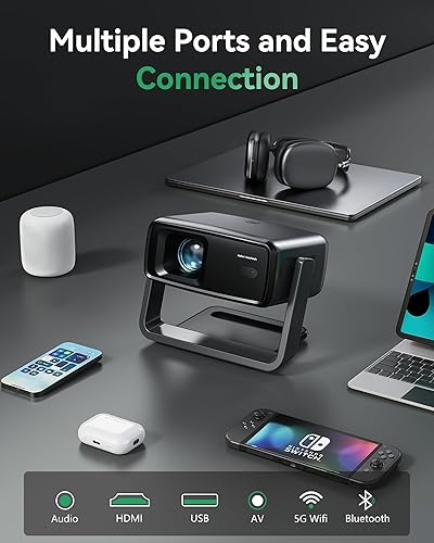 Miniatura 7 de Proyector con WiFi y Bluetooth, compatible con proyector de decodificación 4K, 1200 ANSI 180 giratorio con mini proyector nativo 1080P, Keystone