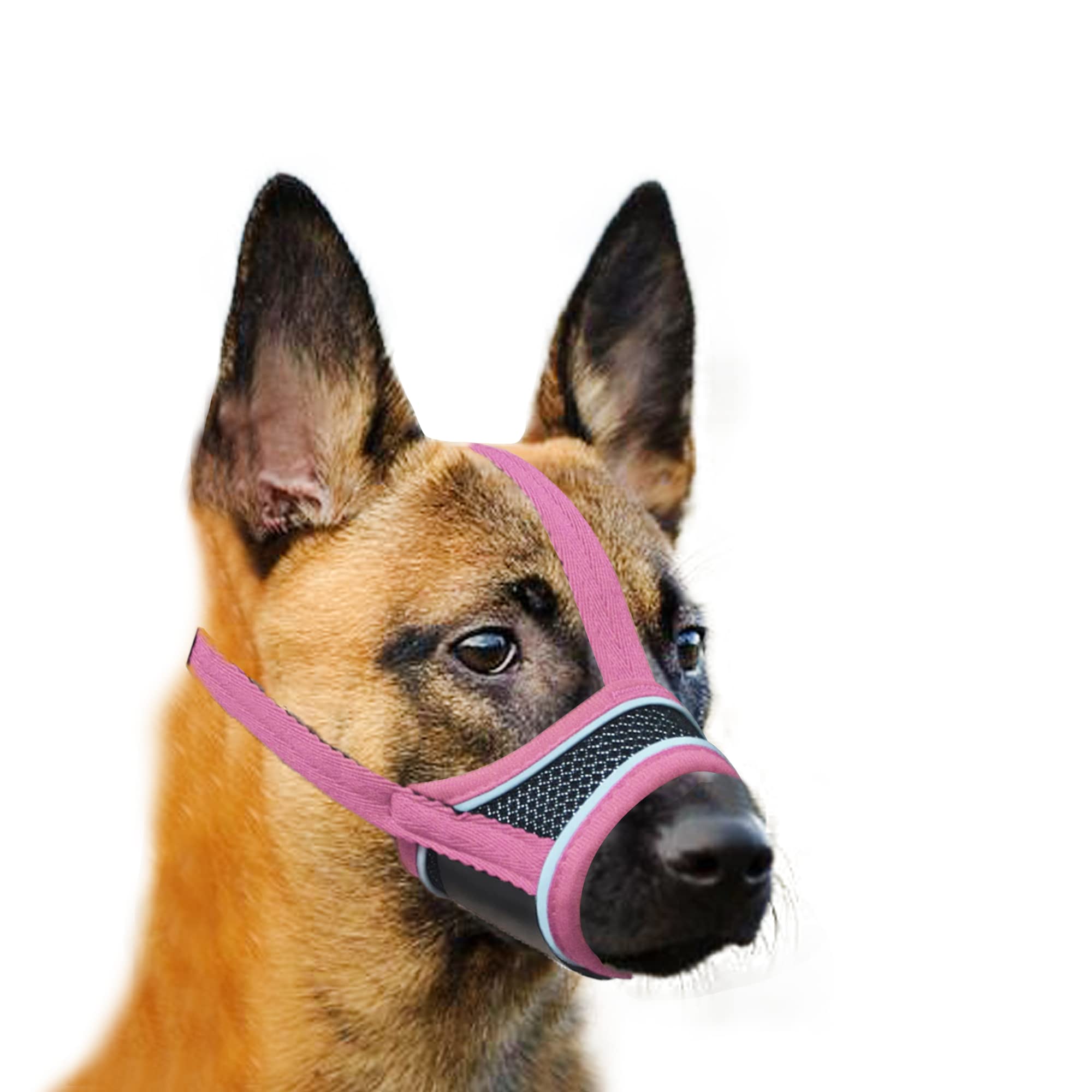 YAODHAOD Bozal para Perro, bozal de Nailon Supersuave Que Evita morder, ladrar y Masticar, bozal Ajustable Transpirable para Mascotas para Perros pequeños(Rosa (Reflectante), XS)