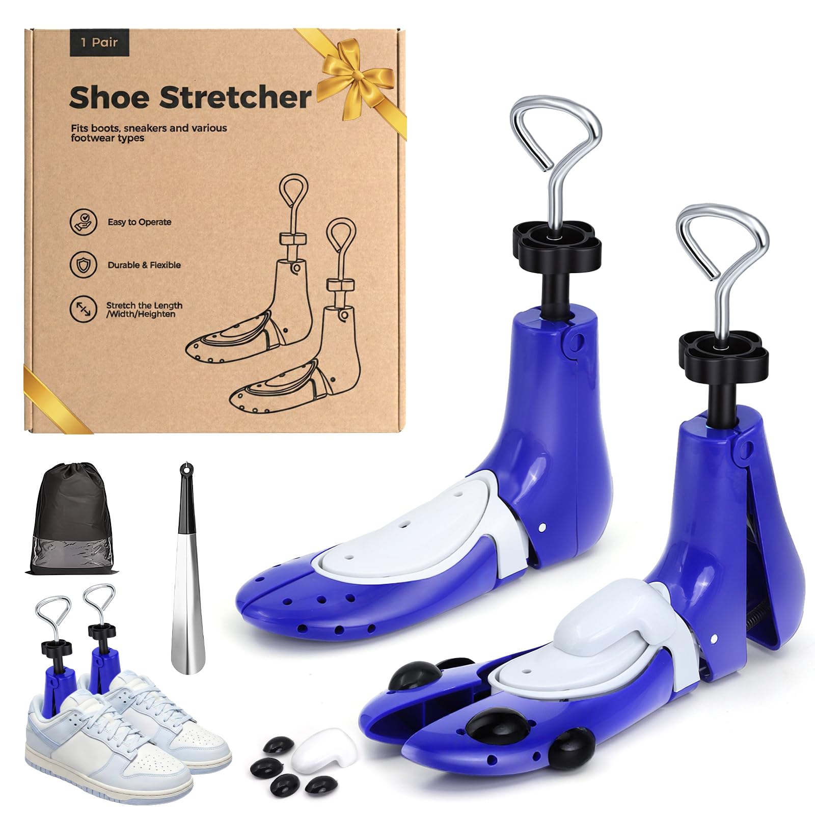 MoeQuliee Schuhspanner Herren Damen – 3-Wege Verstellbar Schuhdehner in Länge Breite Höhe, Schuhweiter für zu Enge Schuhe, Schuhdehner Schuhweiter für Sneaker Stiefel Wanderschuhe （Blau, S, 36-40）