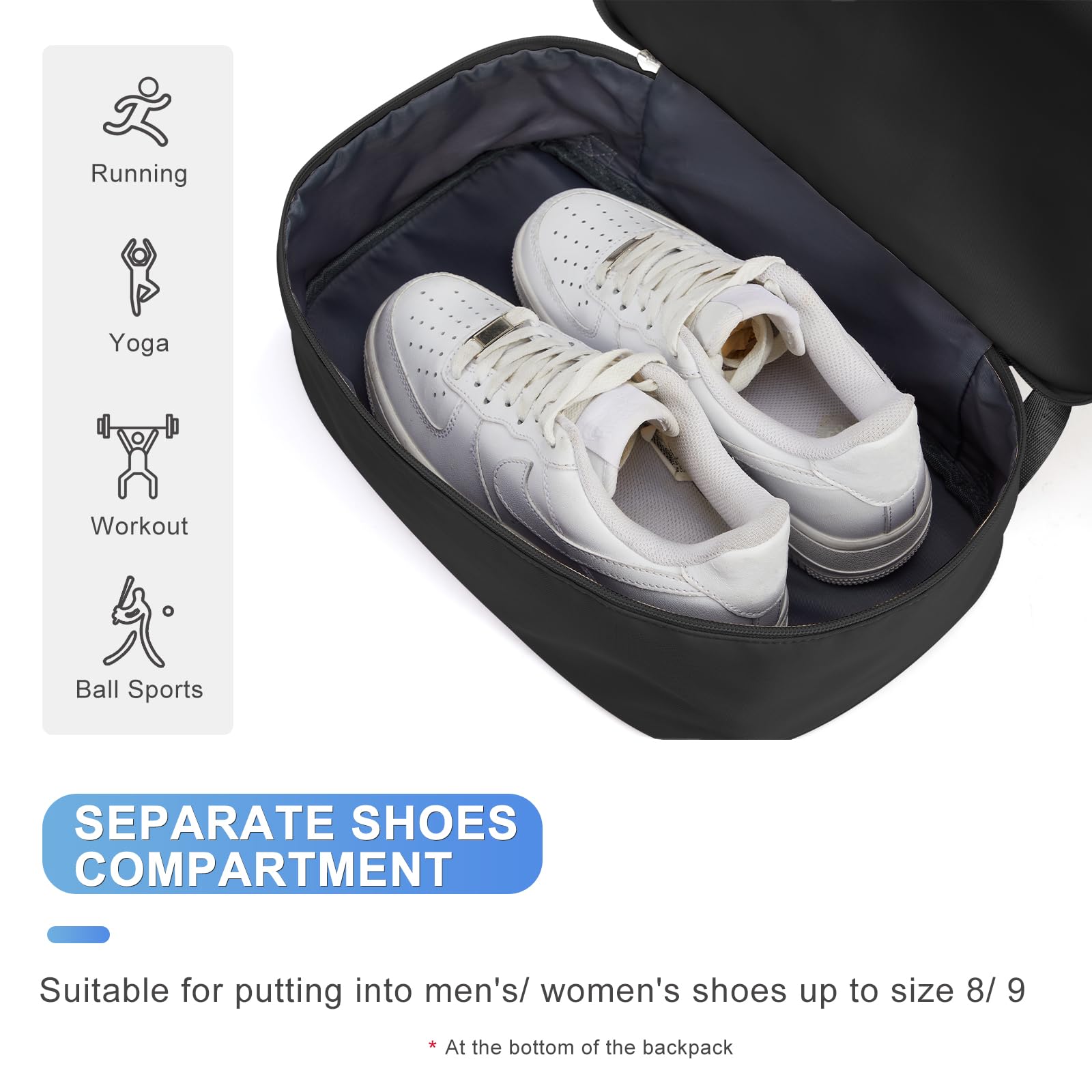 coofay Mochila de gimnasio para mujer, mochila impermeable con compartimento para zapatos, mochila de viaje, mochila deportiva, bolsa de gimnasio grande, Negro, grande, Mochilas de viaje