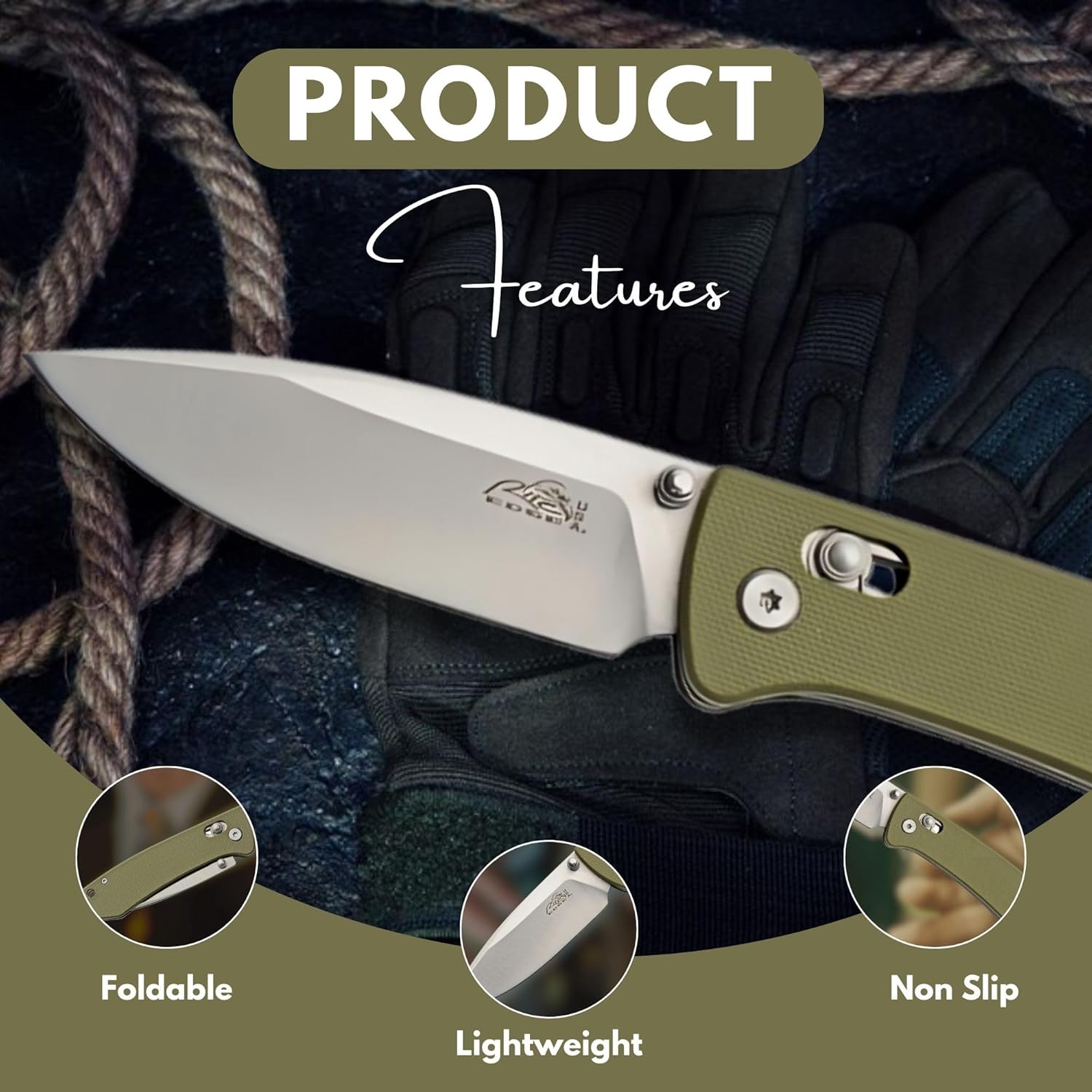 Rite Edge SZCO 4.25" Folding Pocket Knife with Rolling Lock – 8Cr13 Stainless Steel Blade, Green G10 Handle, EDC Folding Knife with Pocket Clip – Tactical Pocket Knife for Men & Women for Camping