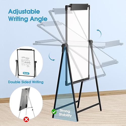 Miniatura 3 de MaxGear Pizarra blanca grande con soporte, 36 x 24 pulgadas, caballete grande de doble cara, pizarra blanca con soporte en A, pizarra de borrado en