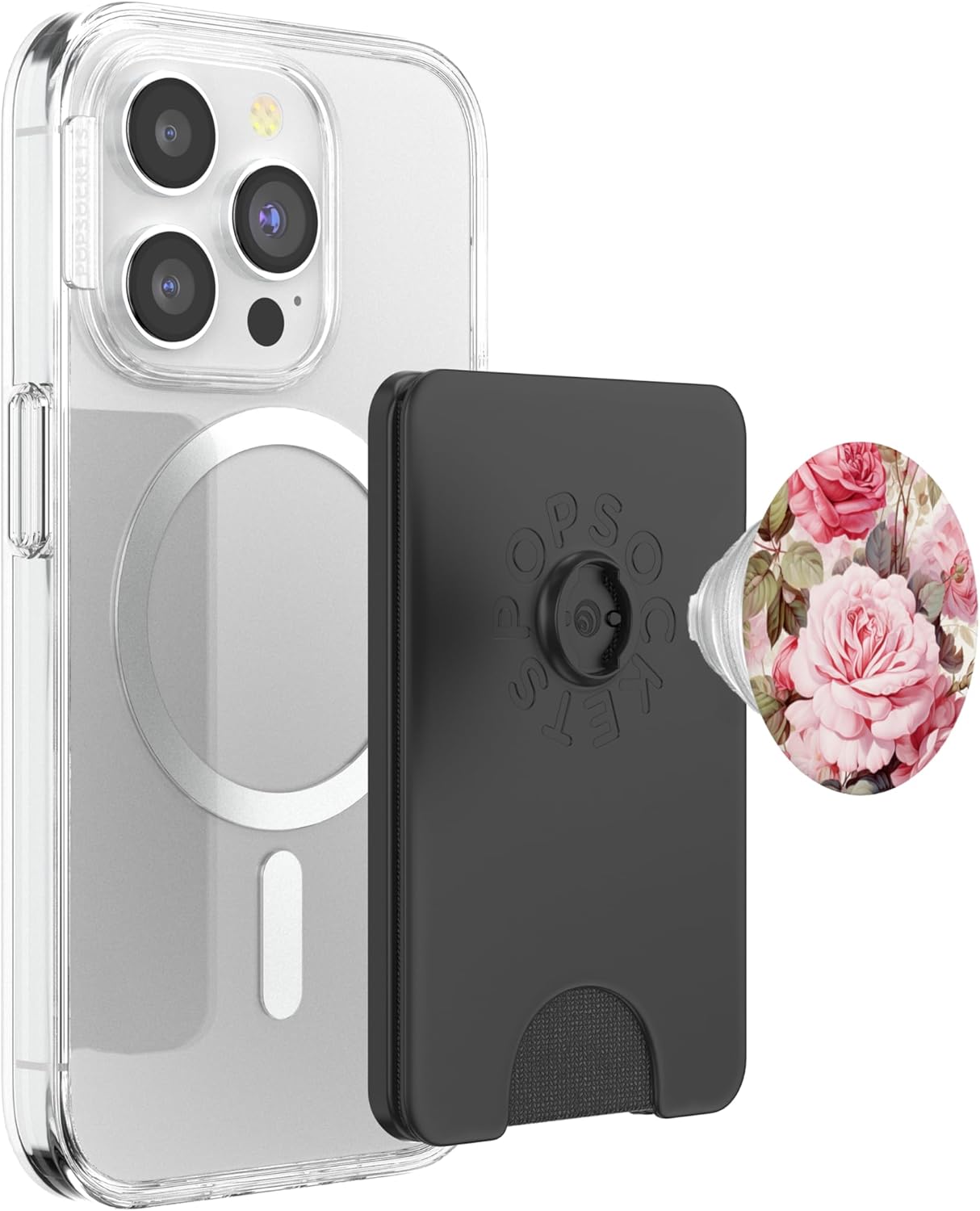 Pink Roses Shabby Chic Floral PopSockets PopWallet for MagSafe