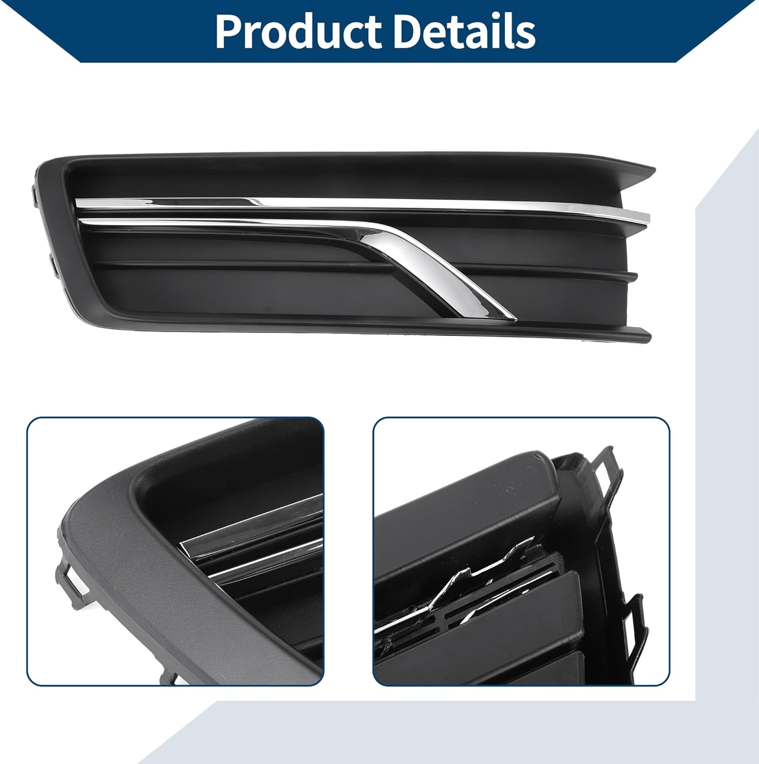 Fog Light Grill Front Lower Bumper Fog Light Cover Inserts No.561854661LRYP for VW Passat 2016-2019 Black,Silver Tone ABS 1 Pc Front Left Car - Image 4