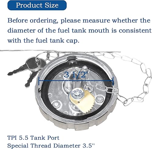 Miniatura 5 de 572.1036 Tapa de gasolina con bloqueo para tanque de combustible para camión de 3 12 pulgadas, rosca de curso de 5.5 TPI compatible con Kenworth,