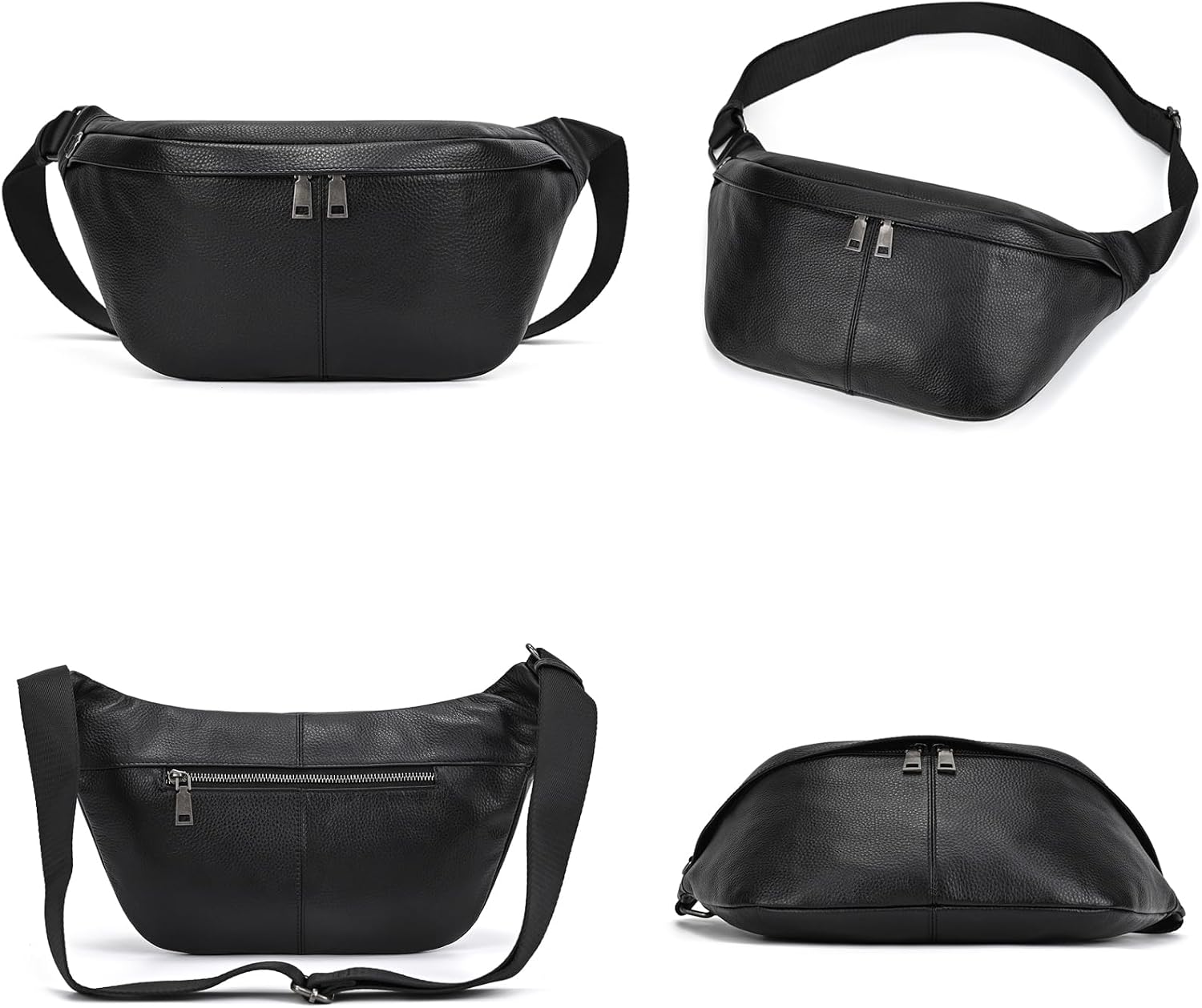 Leather Fanny Pack for Men Women, Multifunction Waist Belt Bag Hip Bum Bag for Travel Hiking Cycling Running
