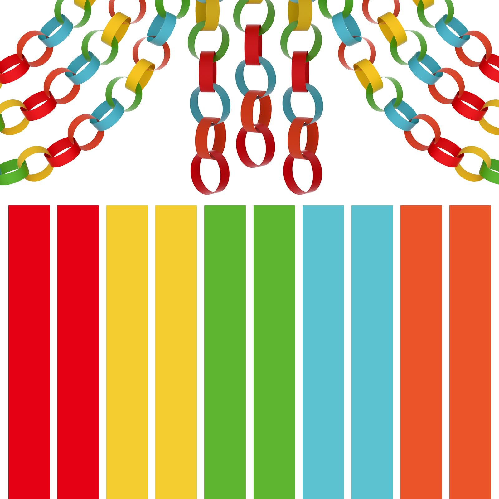BOUBONI 600 Pieces Paper Chains Paper Strips 1 x 7 Inch for Birthday Party Decorations DIY Crafts Favors (Classic Colors)