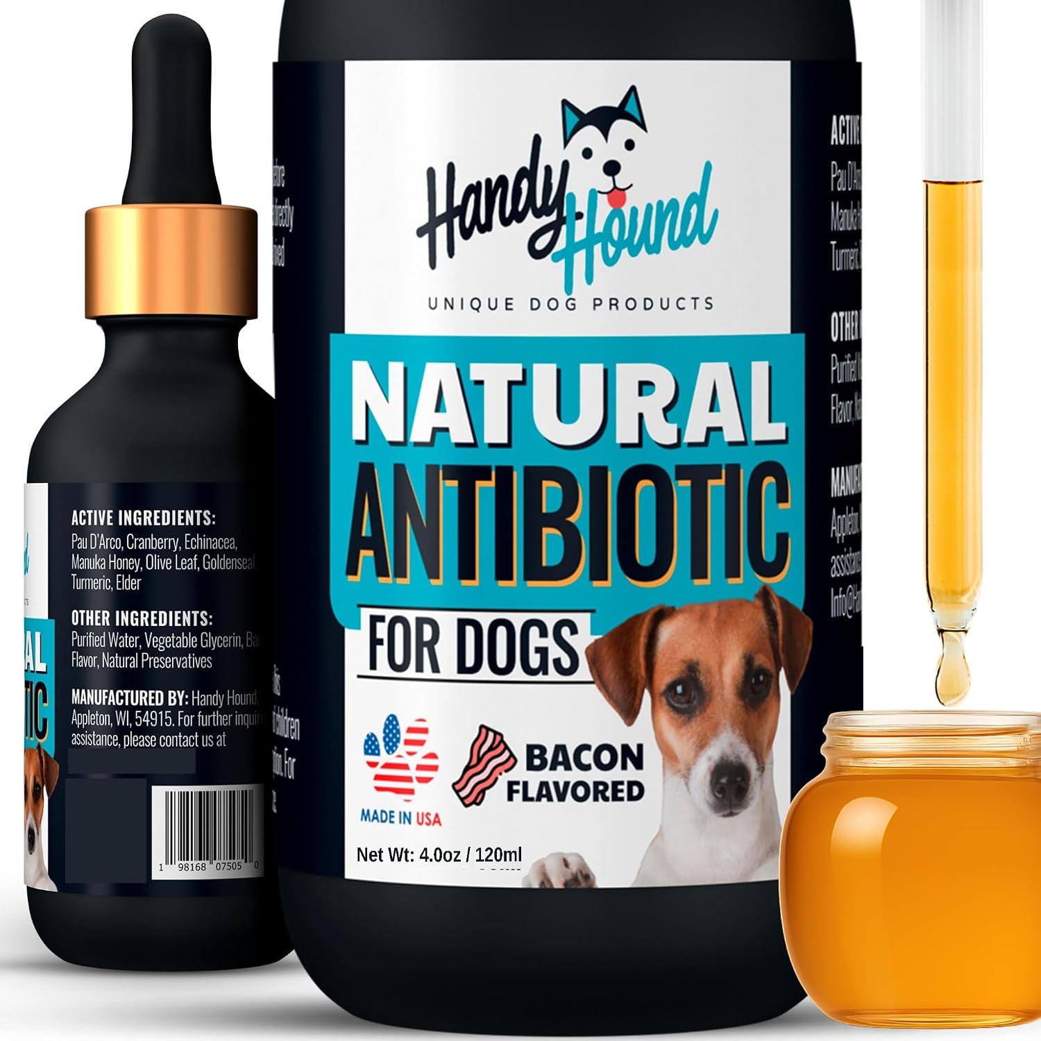 Natural Antibiotics for Dogs Without Vet Prescription – Dog Antibiotics for Infection, Cough, UTI, Allergies – Dog Itching Skin Relief Supplement – Bacon Flavor (2 oz)