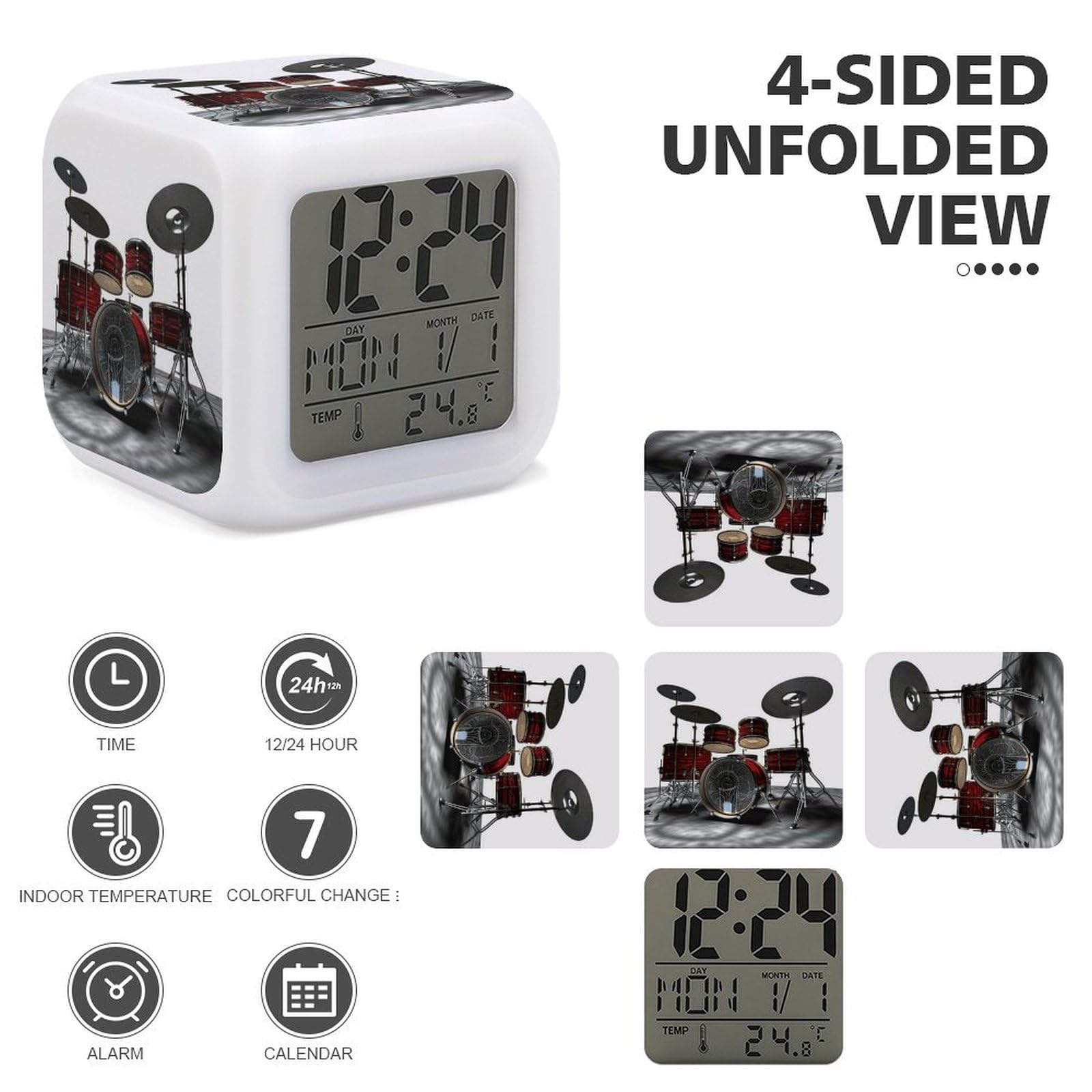 Amazon.co.jp: NHYDSPQ 目覚まし時計、クールなドラムセットプリント
