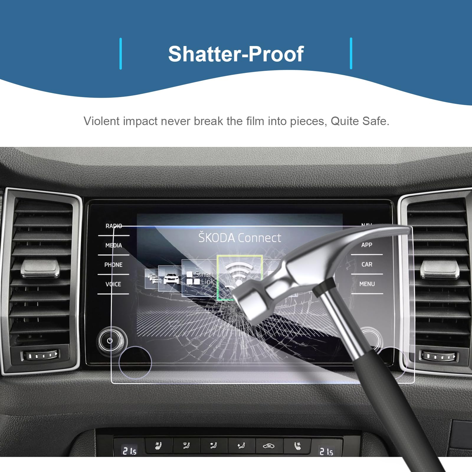 GAFAT Folia ochronna do nawigacji Skoda Kodiaq Karoq 2017-2023, 8 cali, szkło hartowane, folia ochronna na wyświetlacz do Kodiaq 8 cali Infotainment System, odporna na uderzenia, 9H odporna na
