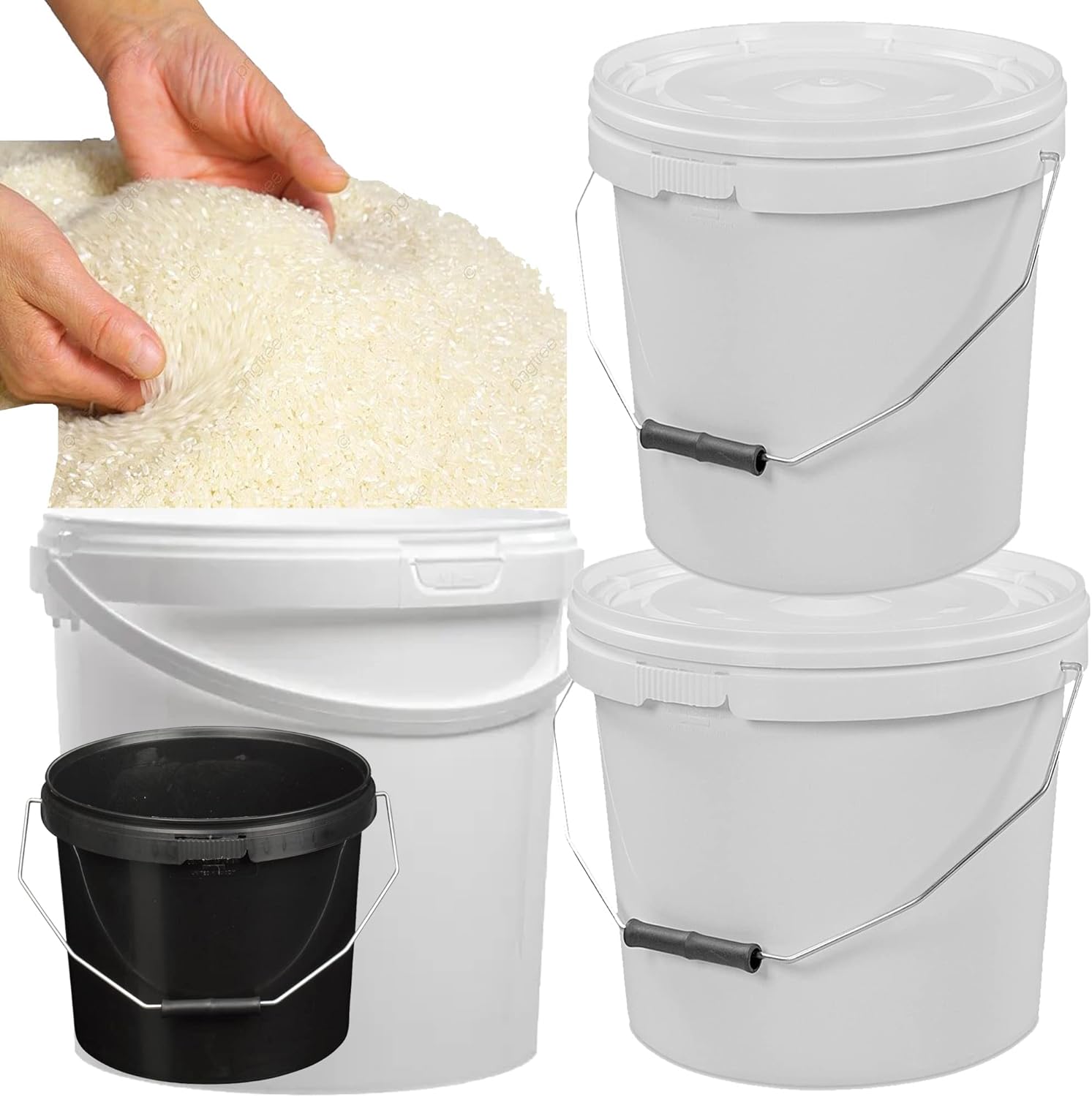White or Black Plastic Buckets with LIDS and Handles 5 Litre, 10 Litre & 25 Litre, Strong Bucket