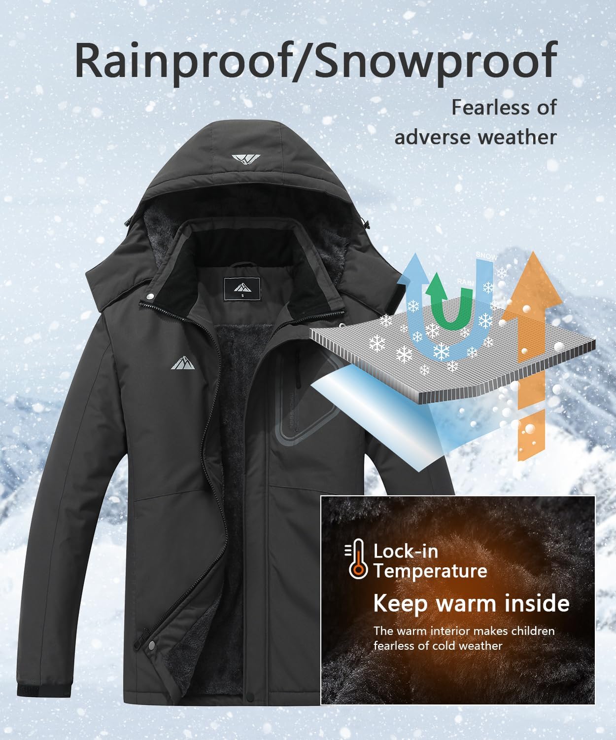 Men's waterproof ski jacket fleece lined warm winter hooded snow jacket windproof mountaineering ski windbreaker - Image 3