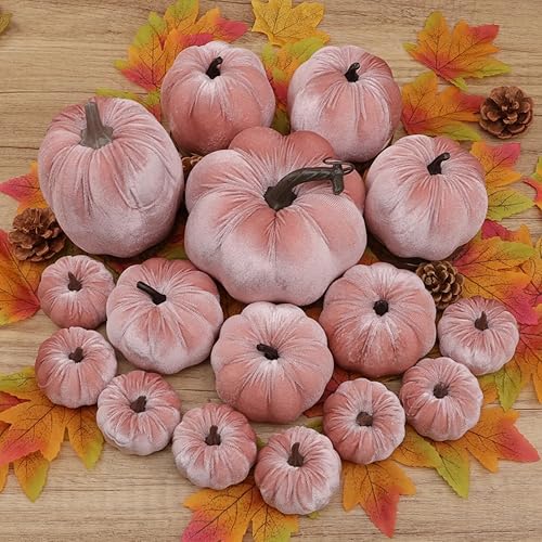 Miniatura 4 de 16 calabazas de espuma falsas rosas para decoración de tela de terciopelo a granel calabaza otoño mesa cuenco centro de mesa granja cosecha