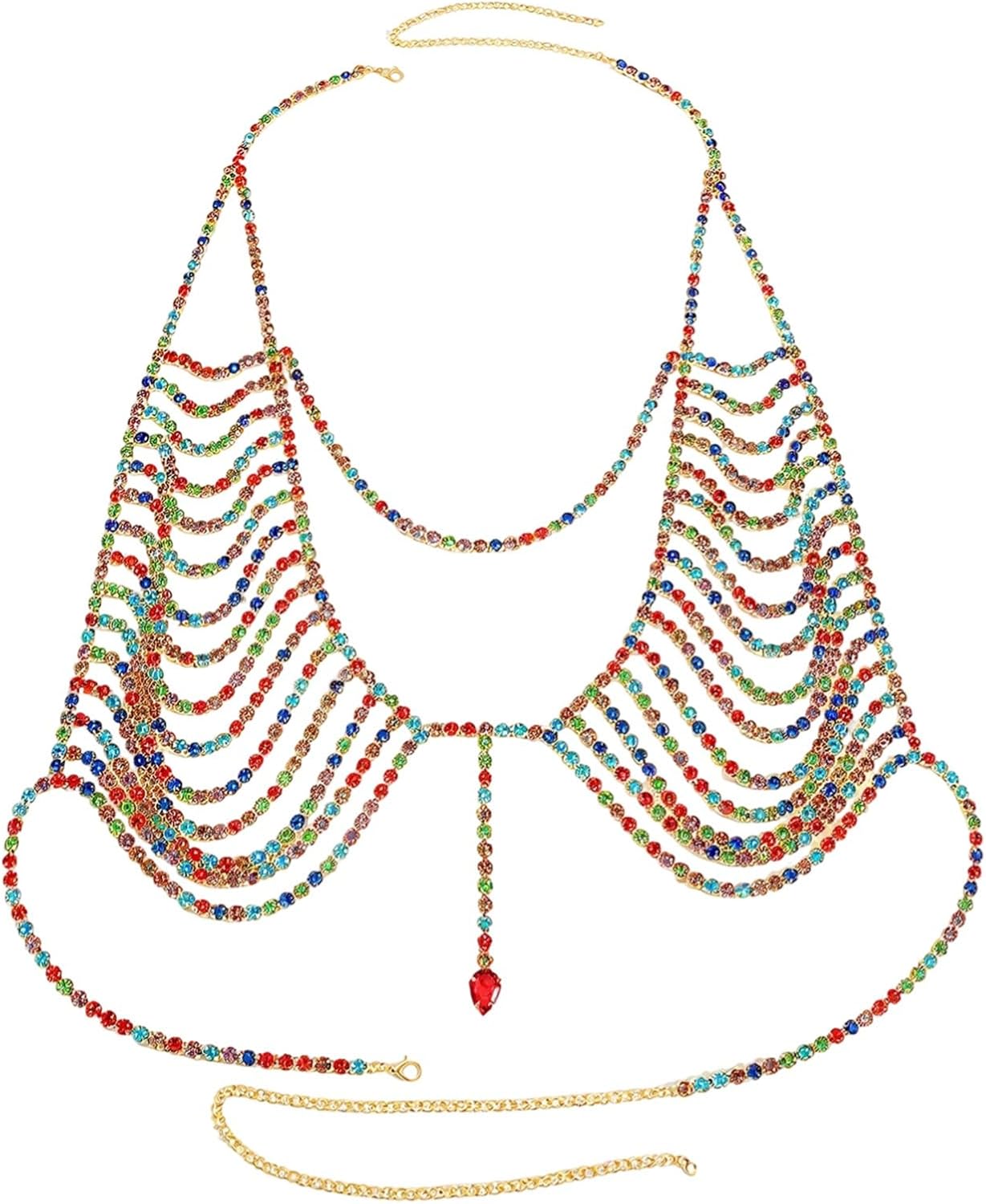 Rhinestone Body Chain With Halter Neck Design - Luxurious Gold Jewelry For Parties