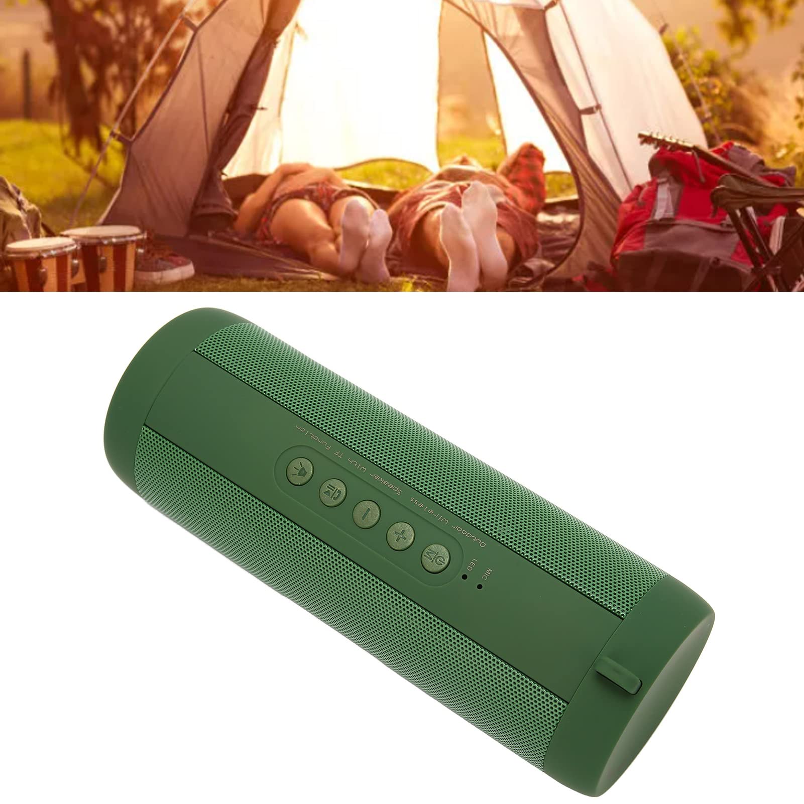 Haut-Parleur Bluetooth Portable, étanche, sans Fil, avec Lampe de Poche, pour Le Camping et Les Activités de Plein Air (Verte)