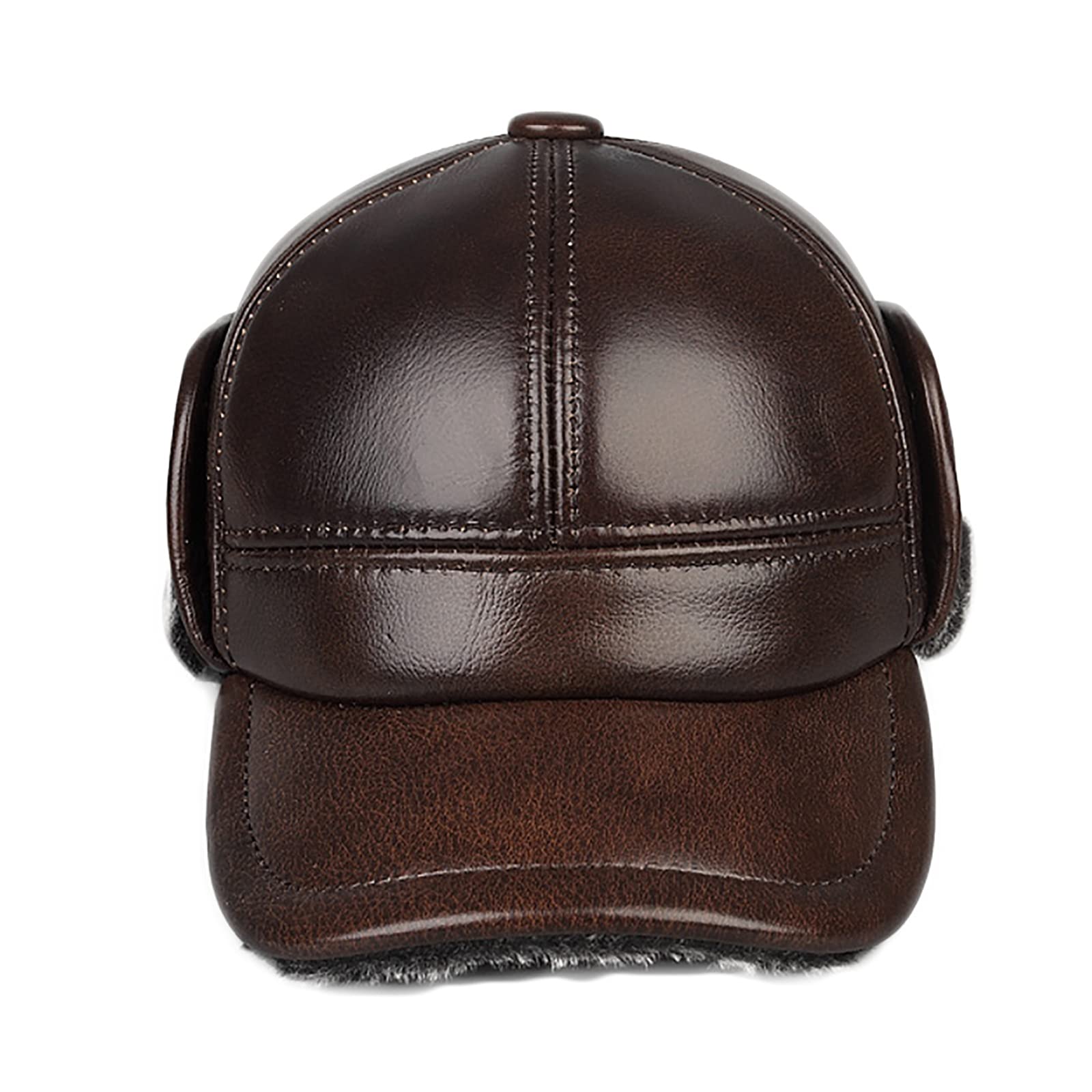 G&F Uomo Cappello Bomber Cappello Russo Ushanka Pelle Trapper Berrettospessi Cappelli Aviatore con Grondaia Grande Inverno (Color : Brown, Size : 59-60)