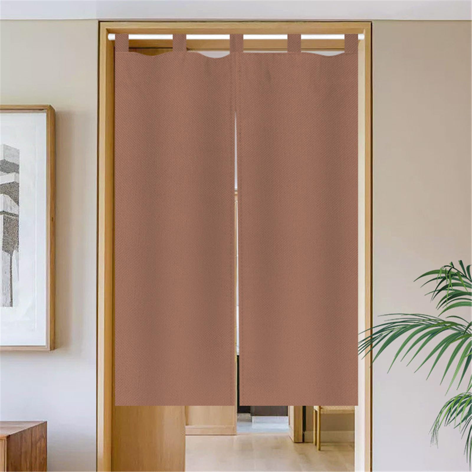 Surwin Japanese Noren Doorway Curtain Solid Color Cotton Linen Half-Door Curtain Window Treatment Tapestry for Kitchen Bistro Partition Shading Shops Home Restaurant (Khaki,90x120cm)
