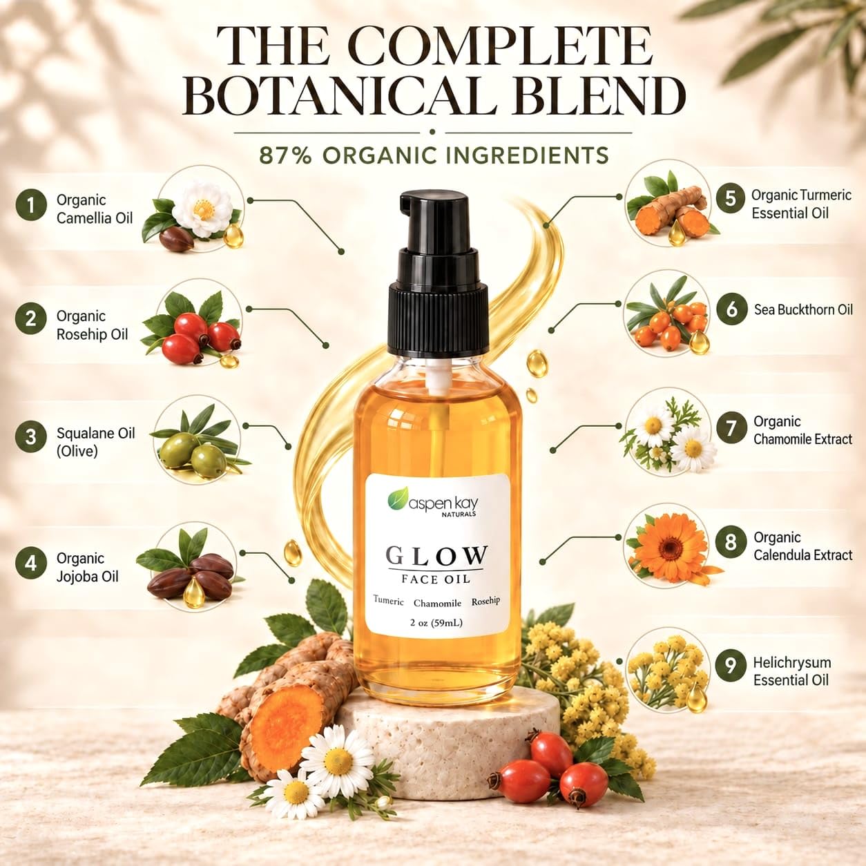Glow Turmeric Face Oil with Rosehip, Camellia & Vitamin C, 2 oz