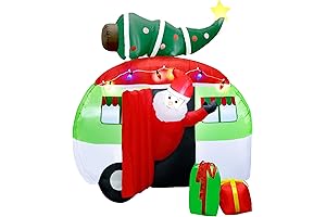 ATDAWN Christmas Inflatable Santa Claus Driving a Car with Christmas Tree and Gift Boxes