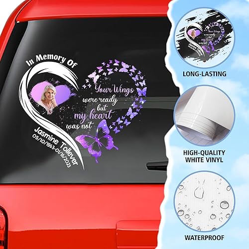 Miniatura 2 de Calcomanía personalizada calcomanía para coche de la pérdida de un ser querido, memorial de acuarela, retrato personalizado