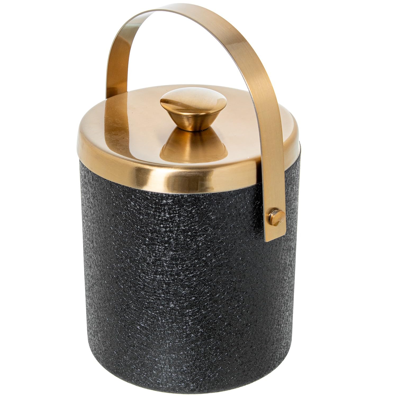 DRW Seau à Glace avec Couvercle en Acier Inoxydable doré Mat Couvercle Noir 15 x 15 x 26 cm